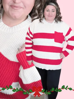 Alexandra Candy Cane Striped Sweater w/Pocket