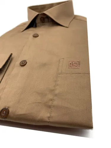 Angelino Coffee Cotton Satin Long Sleeve Lounge Shirt