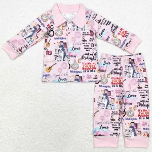 Baby Girls Pajamas Pink Buttons Shirt Pants Pajamas Sleepwear Sets GLP1337