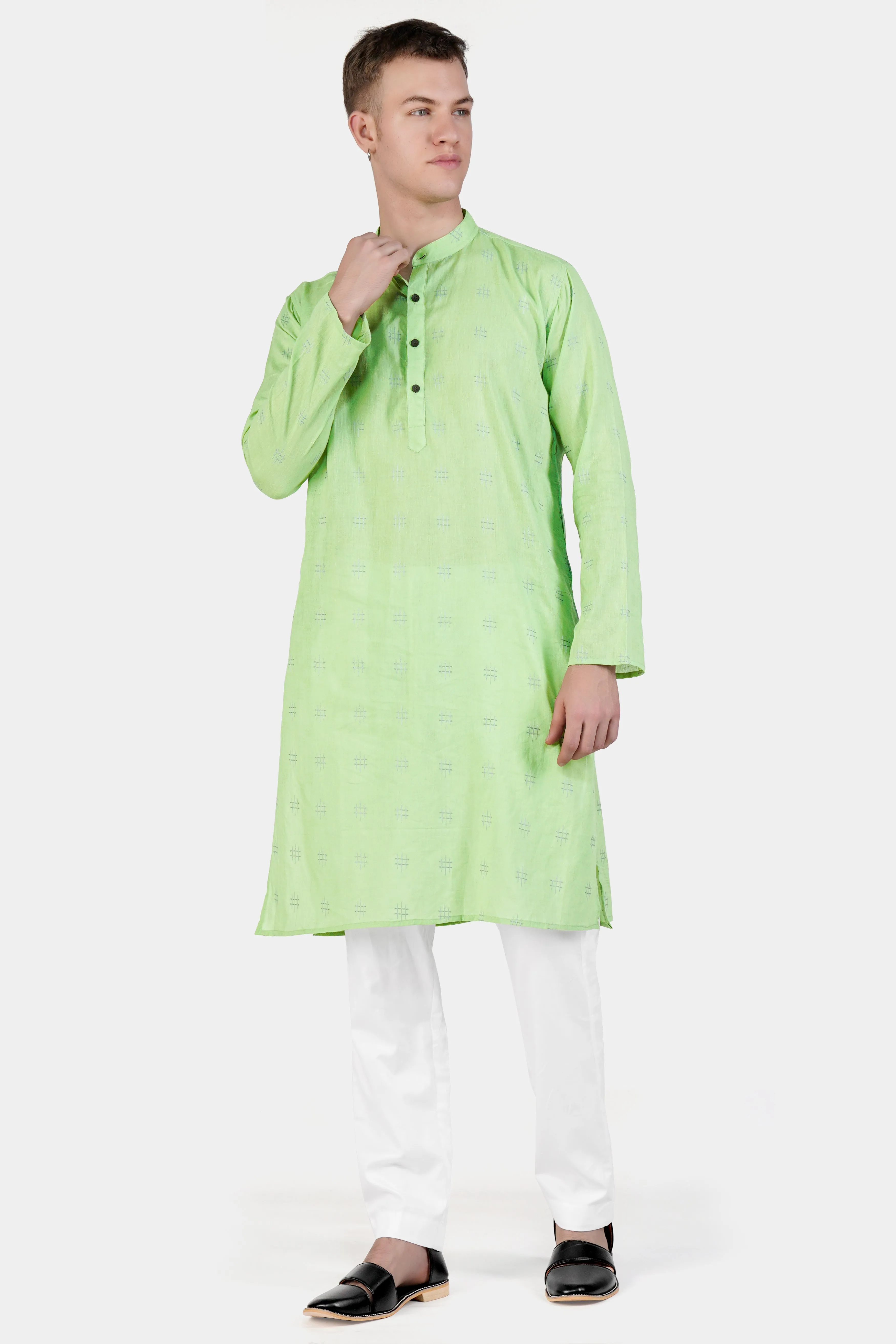 Beryl Green Dobby Textured Premium Giza Cotton Kurta Set