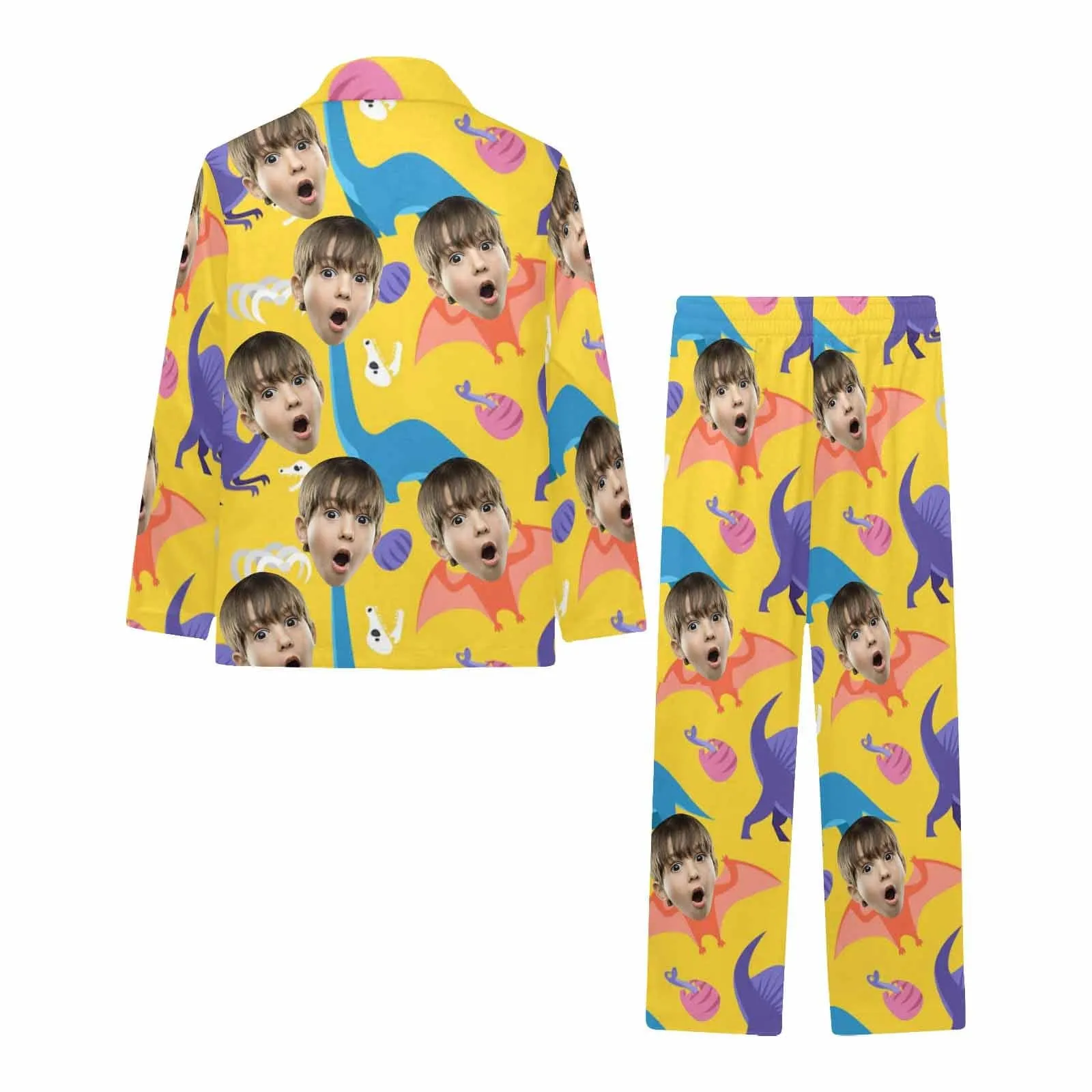 Big Boy Pajamas Custom Sleepwear with Face Dinosaur Personalized Pajama Set For Boys 8-15Y