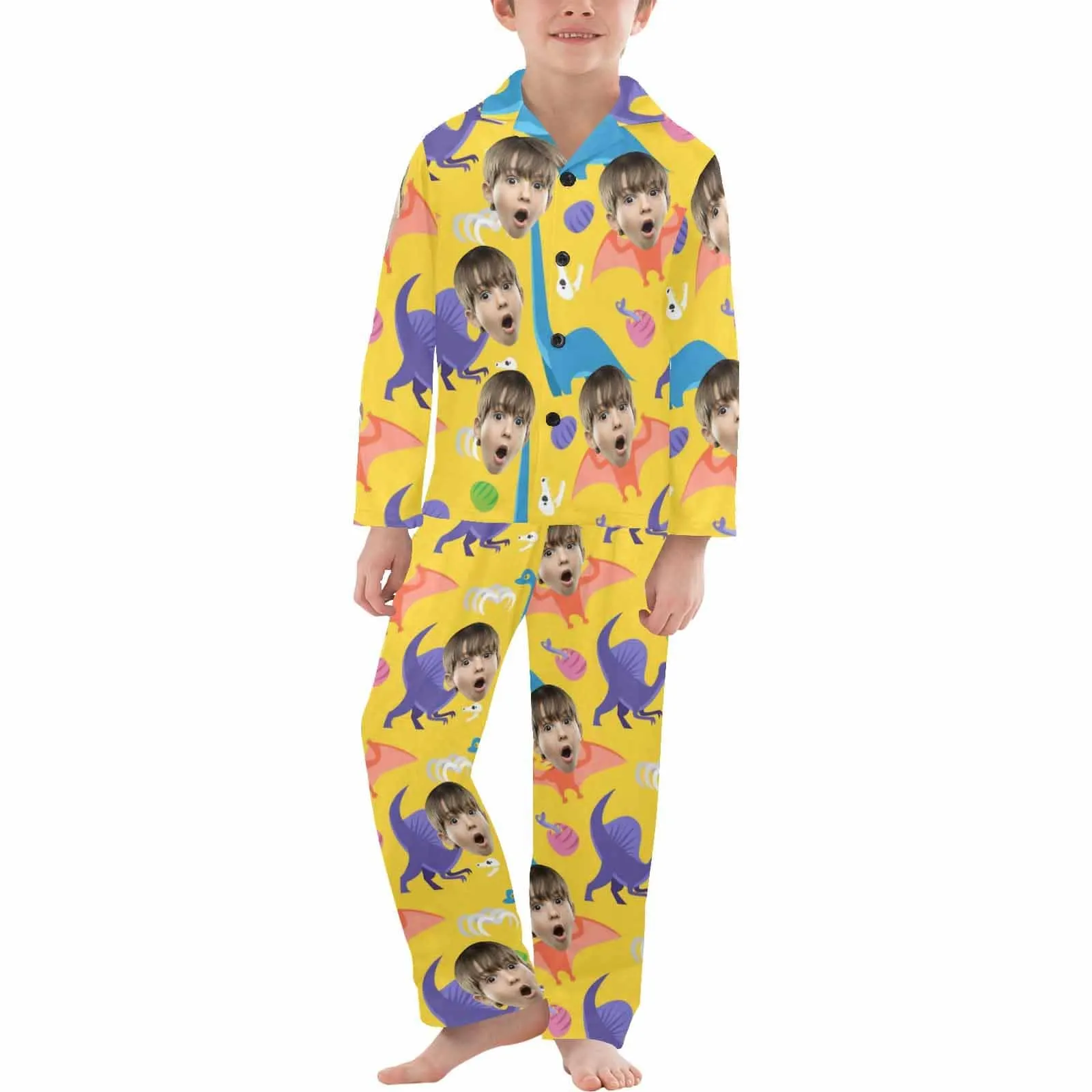 Big Boy Pajamas Custom Sleepwear with Face Dinosaur Personalized Pajama Set For Boys 8-15Y