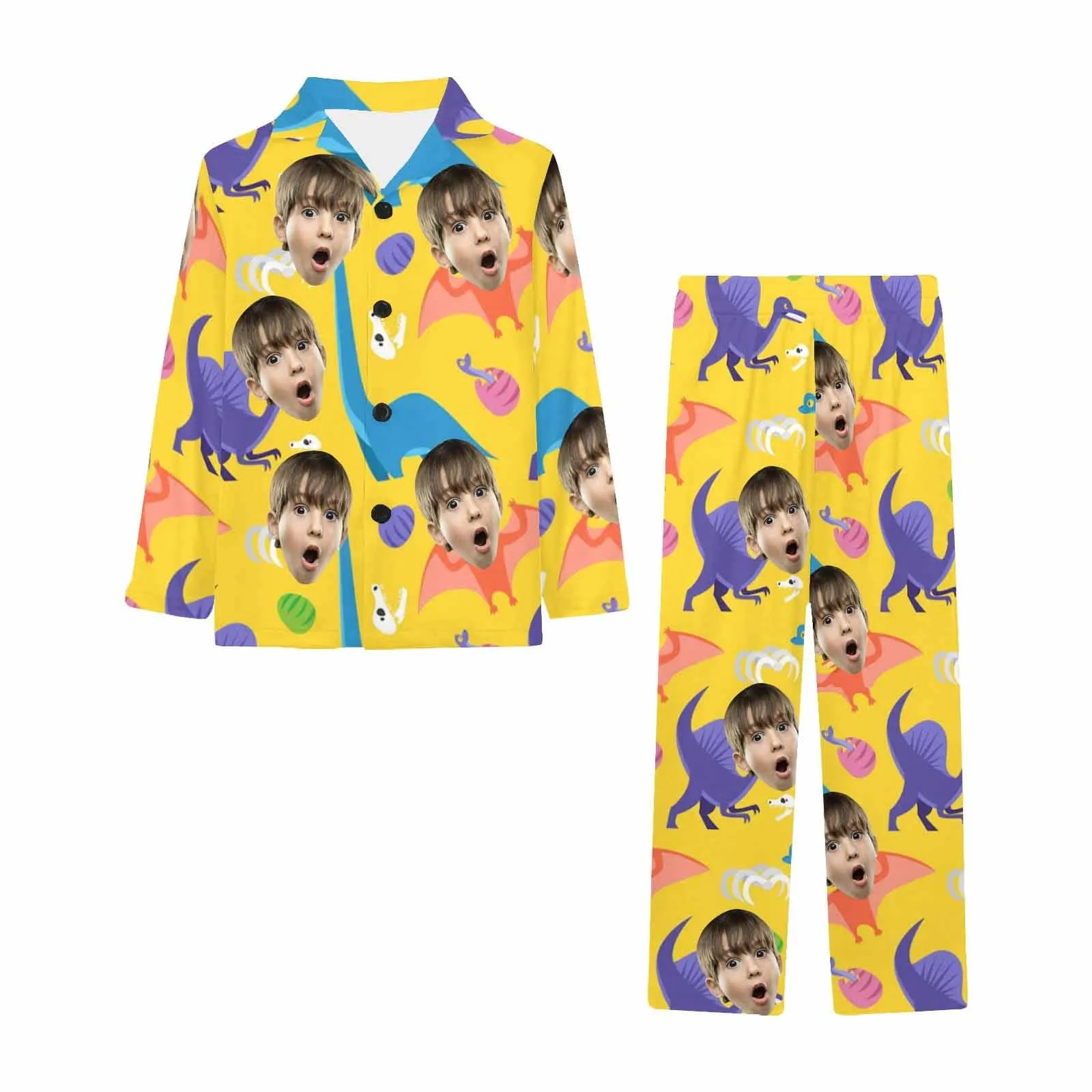 Big Boy Pajamas Custom Sleepwear with Face Dinosaur Personalized Pajama Set For Boys 8-15Y