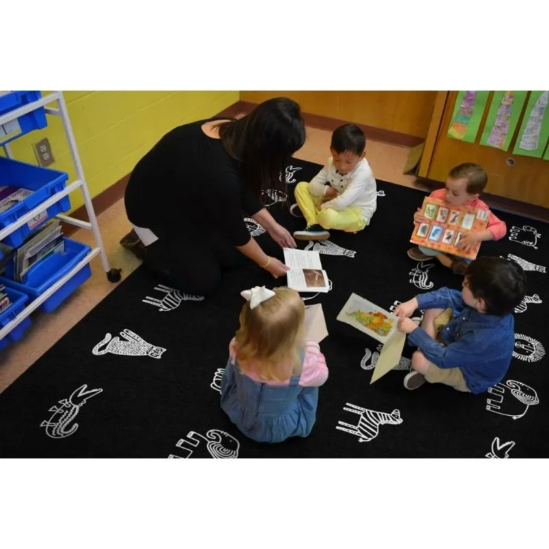Black and White Safari Animals Classroom Seating Rug