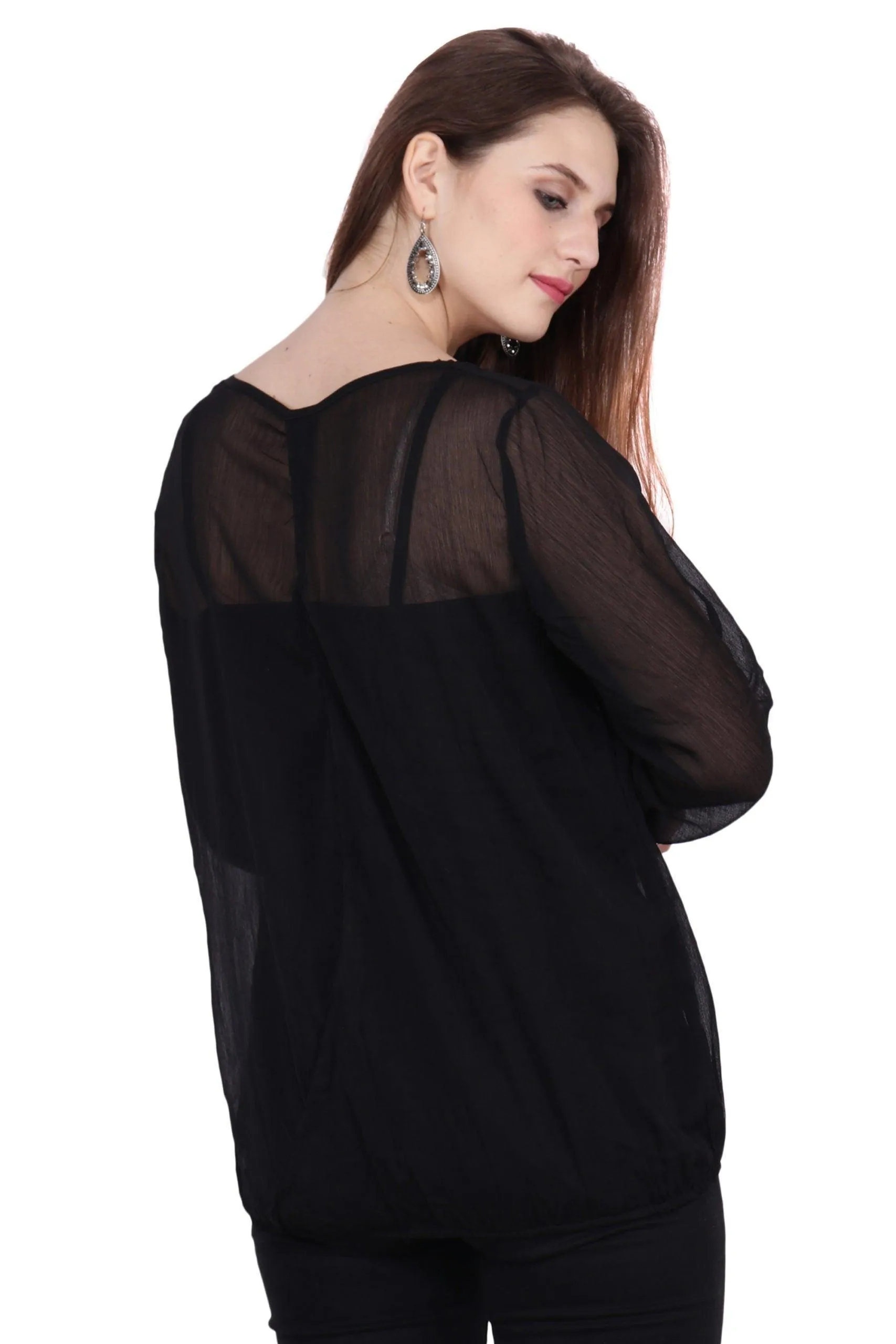 Black Solid Top with Front & Back Slits