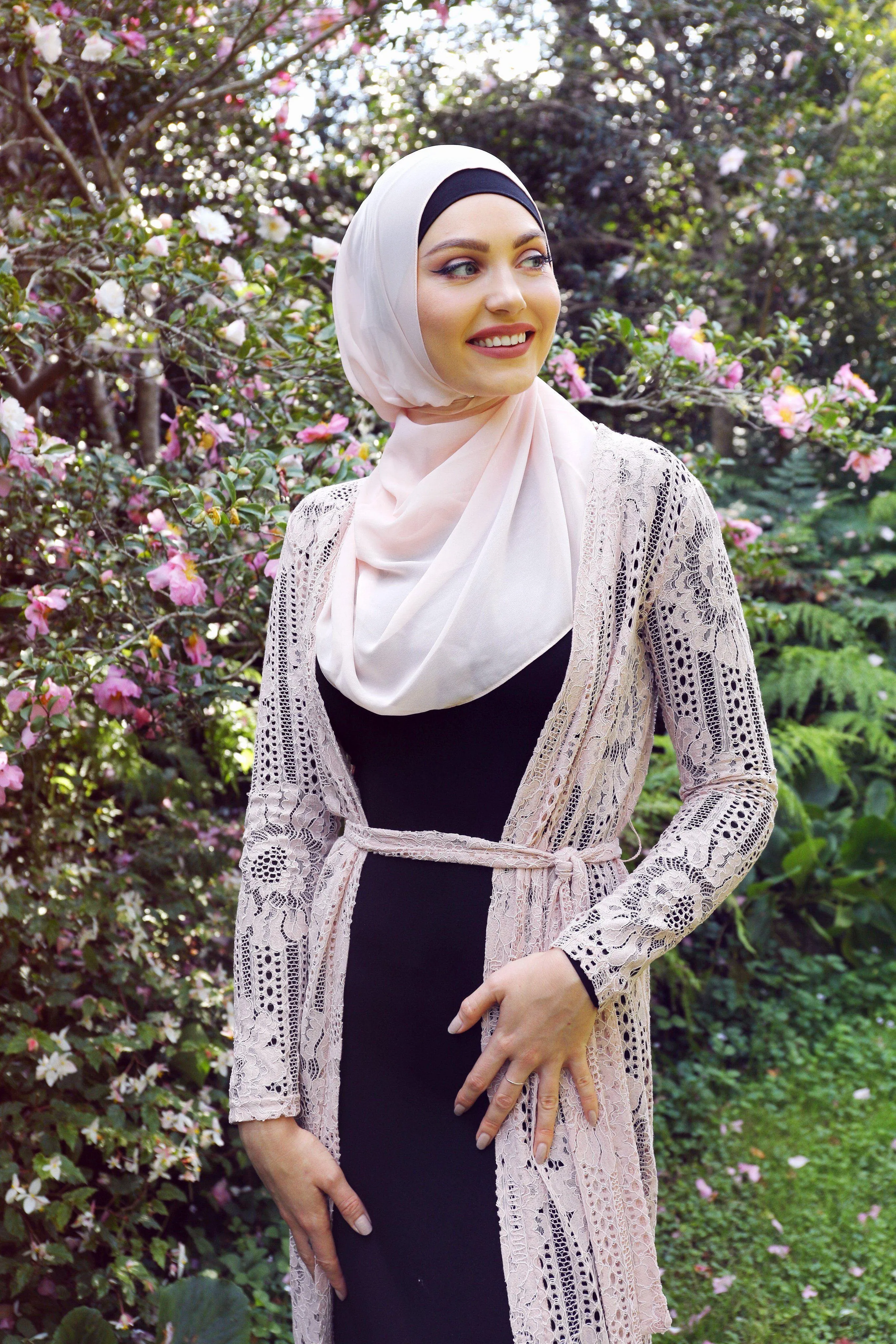Blush Lace Tie Waist Cardigan