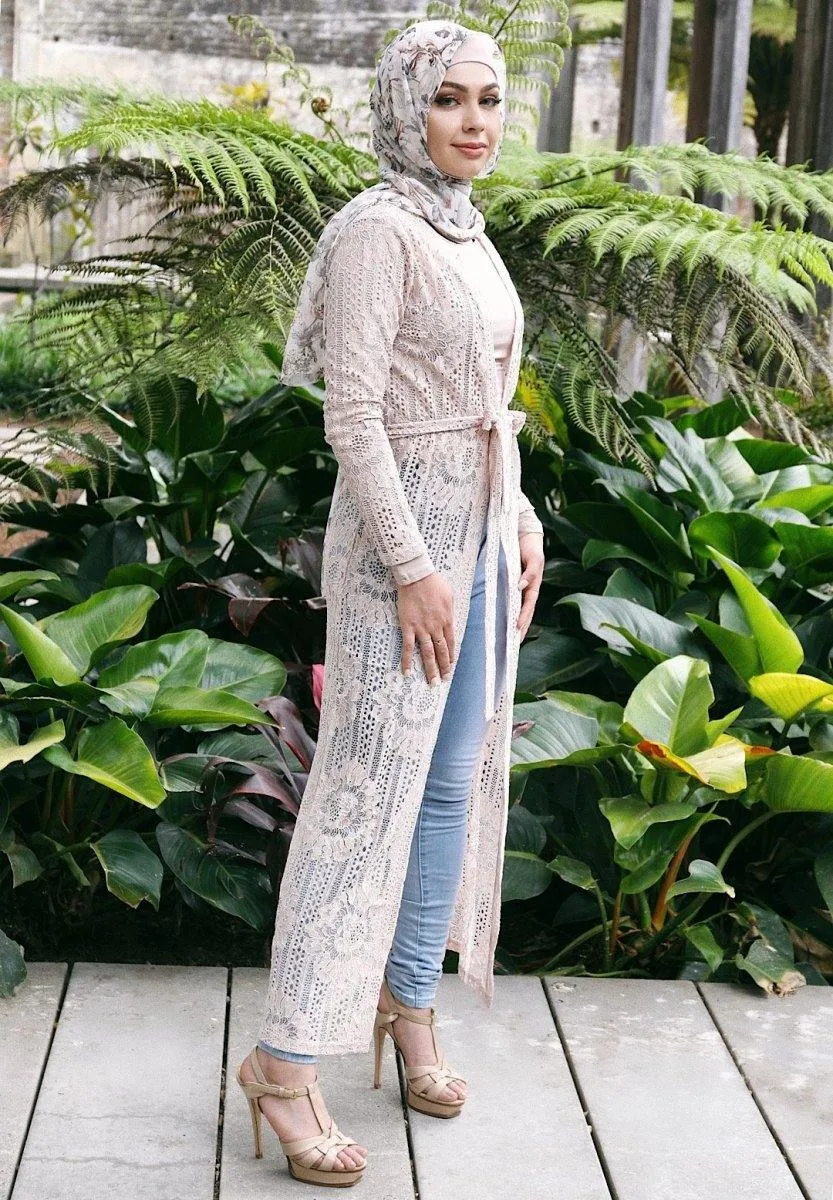 Blush Lace Tie Waist Cardigan