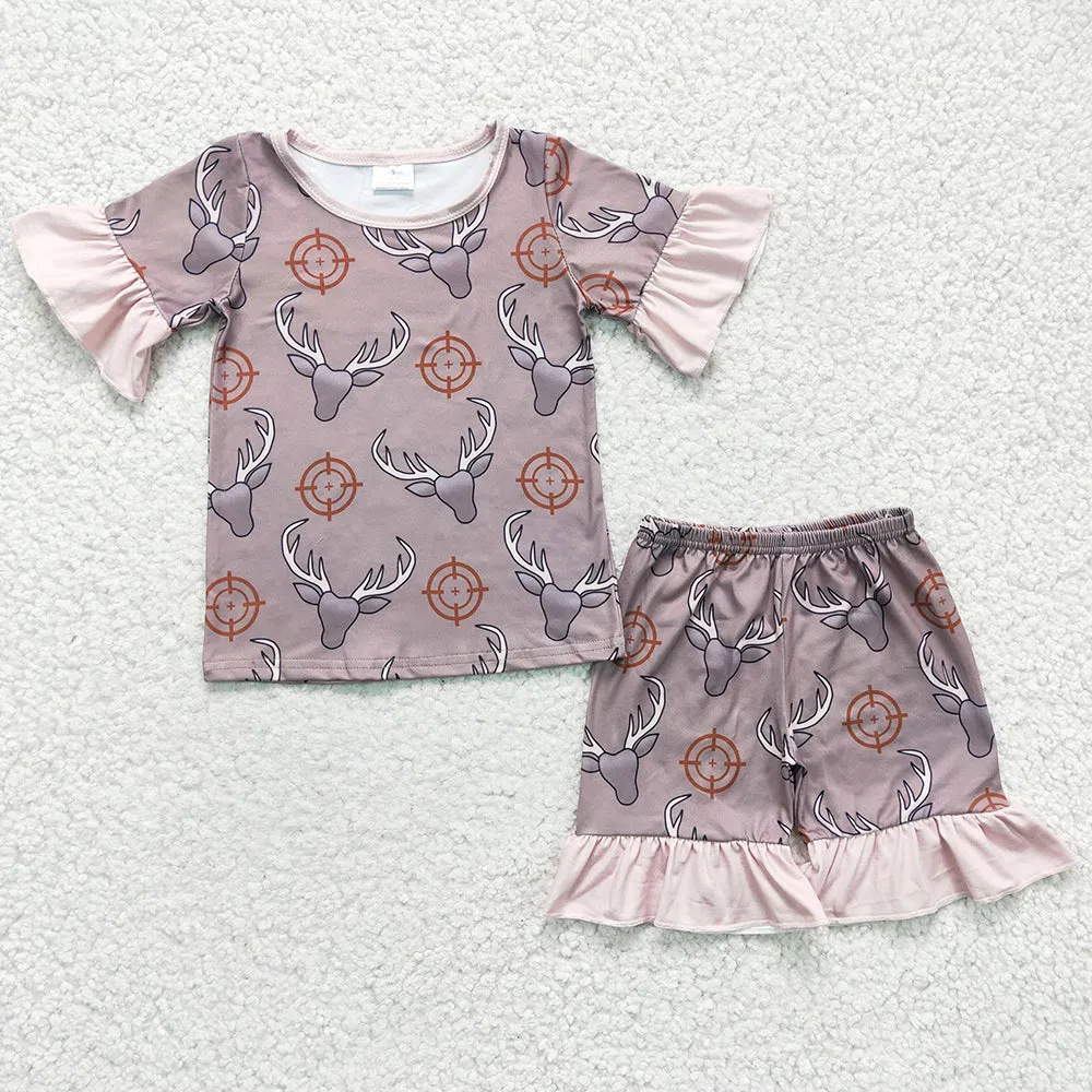 Boutique Baby Girls Pajamas Cow Print Short Sleeve Shorts Girls Sleepwear Set GSSO0138 BSSO0099