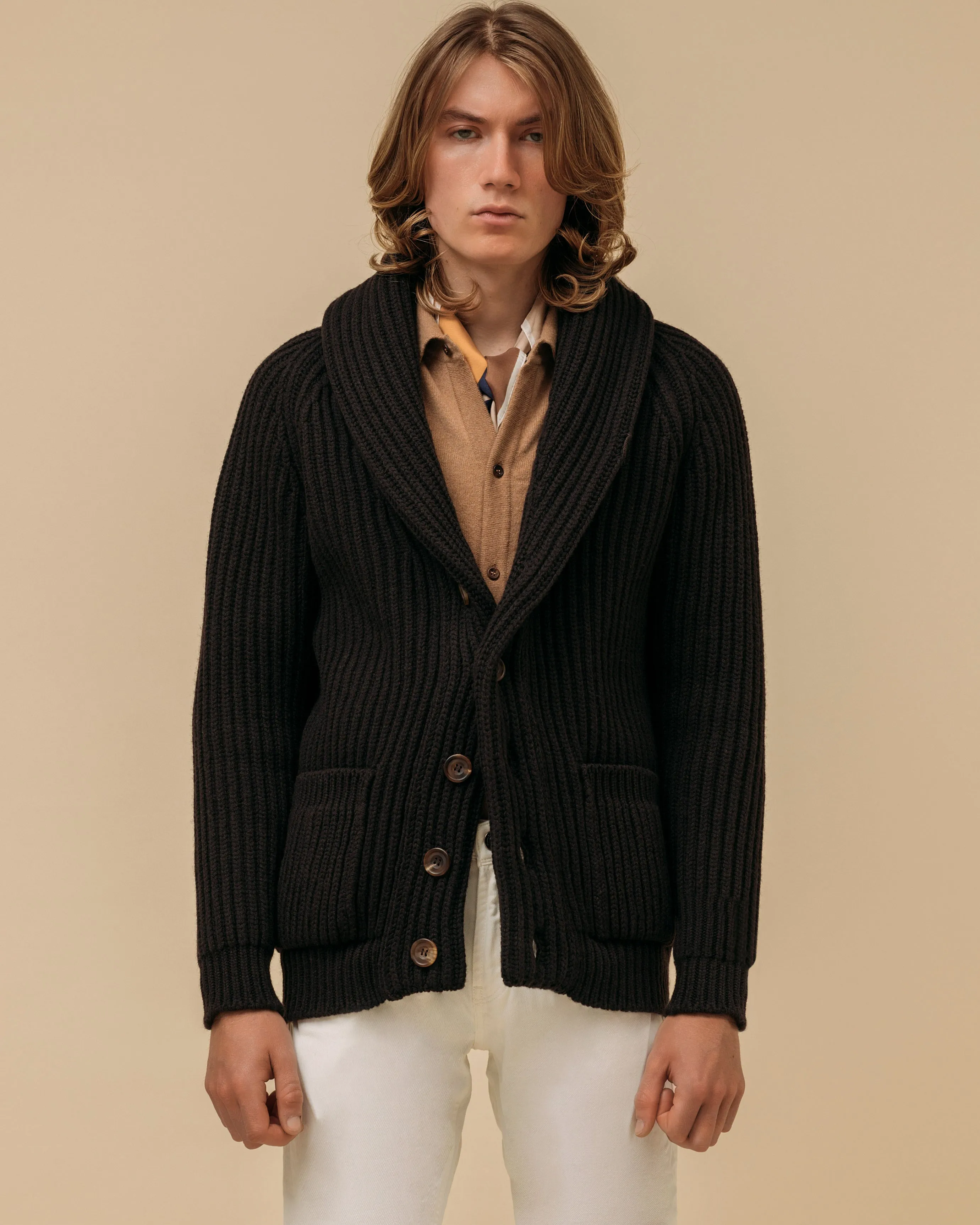 Cashmere shirt cardigan in camel