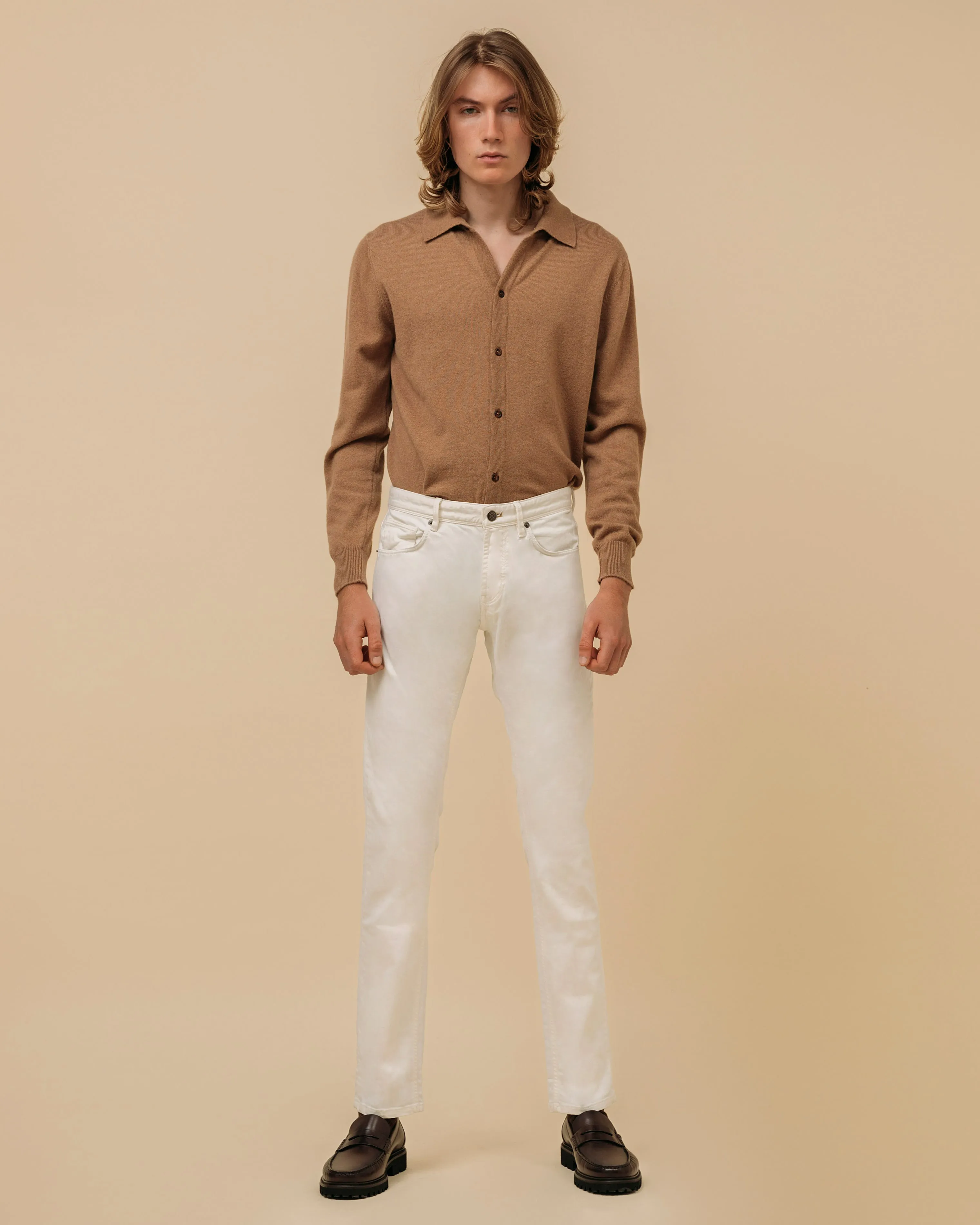 Cashmere shirt cardigan in camel