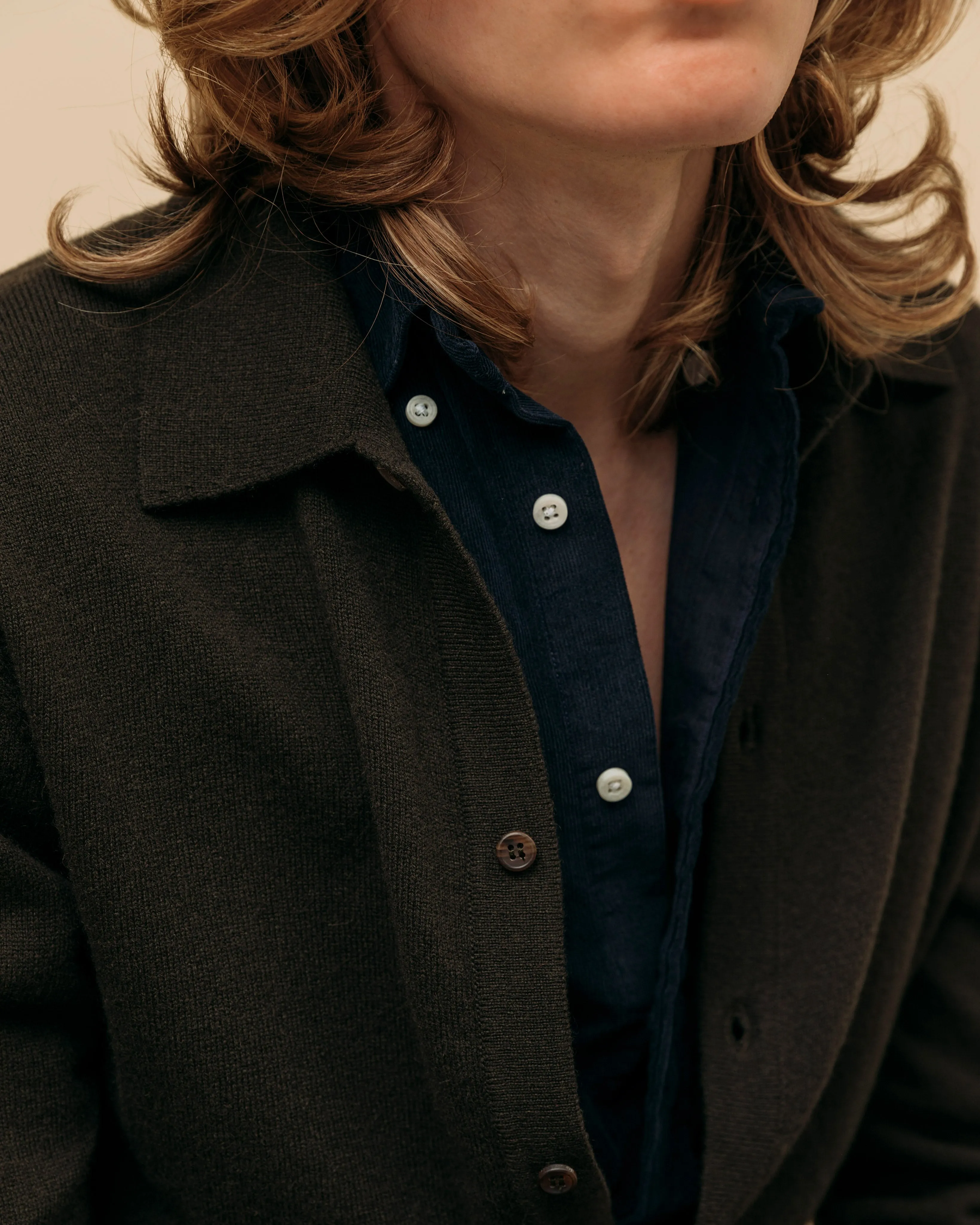 Cashmere shirt cardigan in dark olive