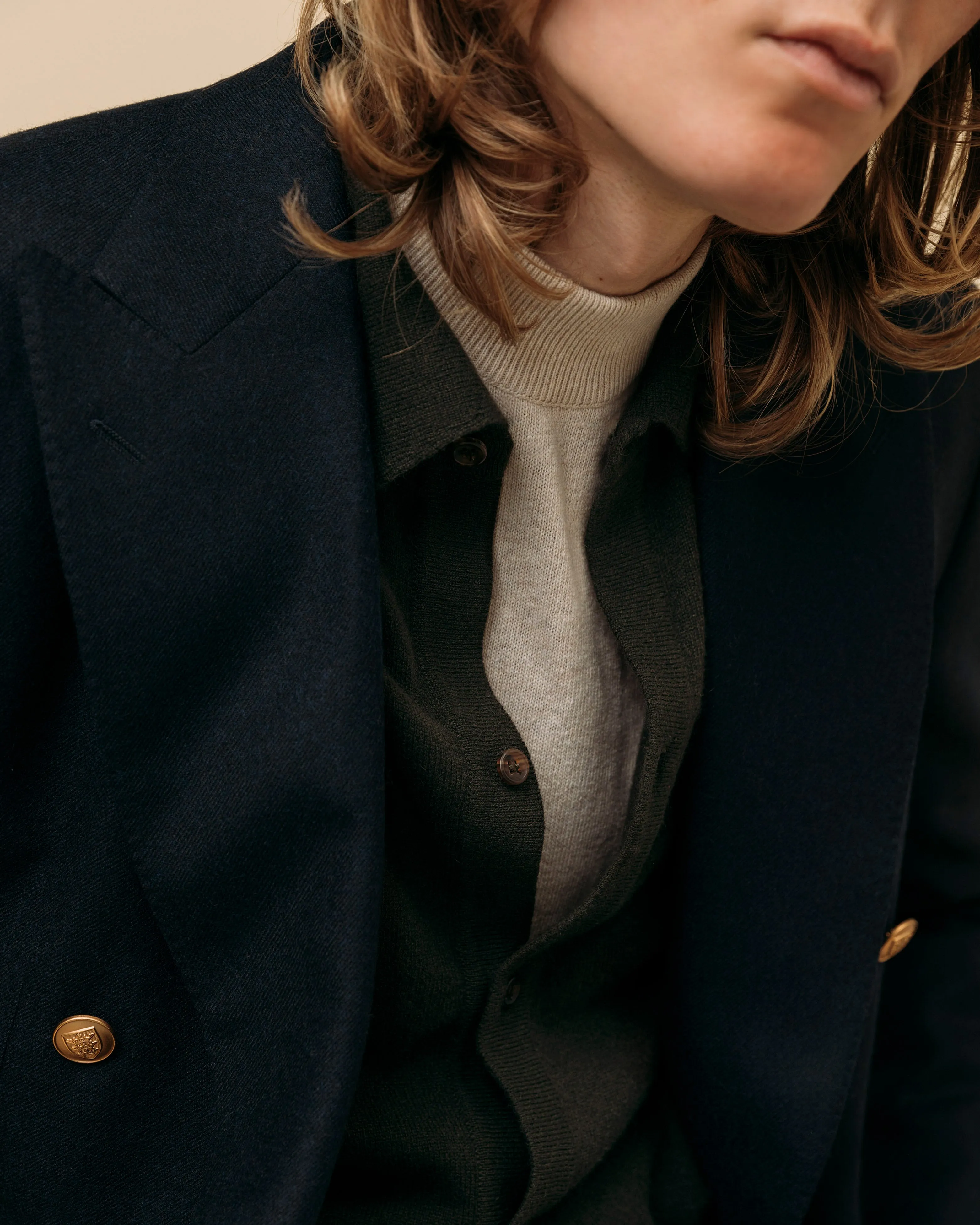 Cashmere shirt cardigan in dark olive