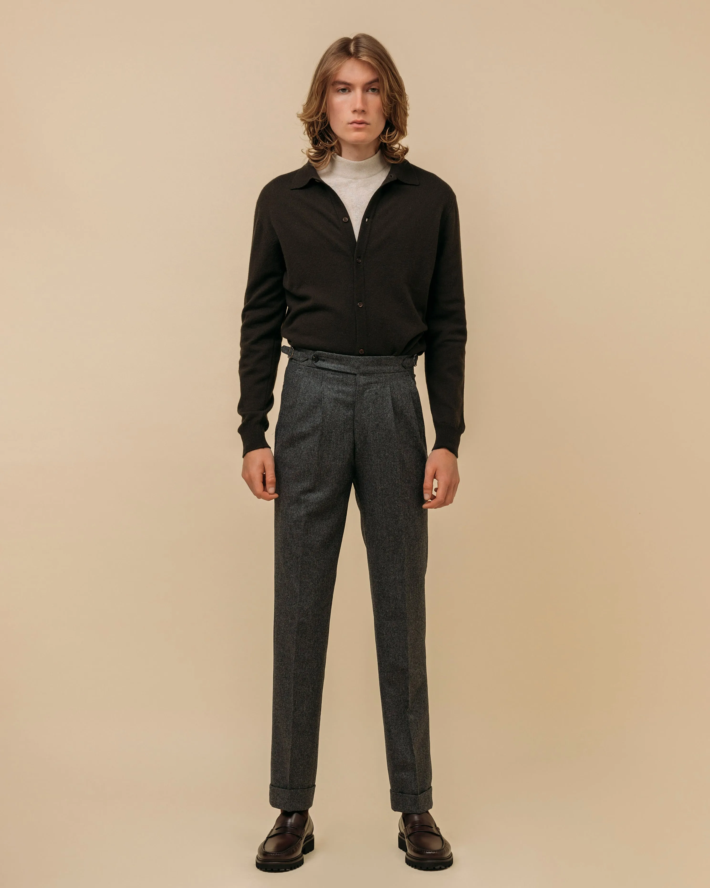 Cashmere shirt cardigan in dark olive