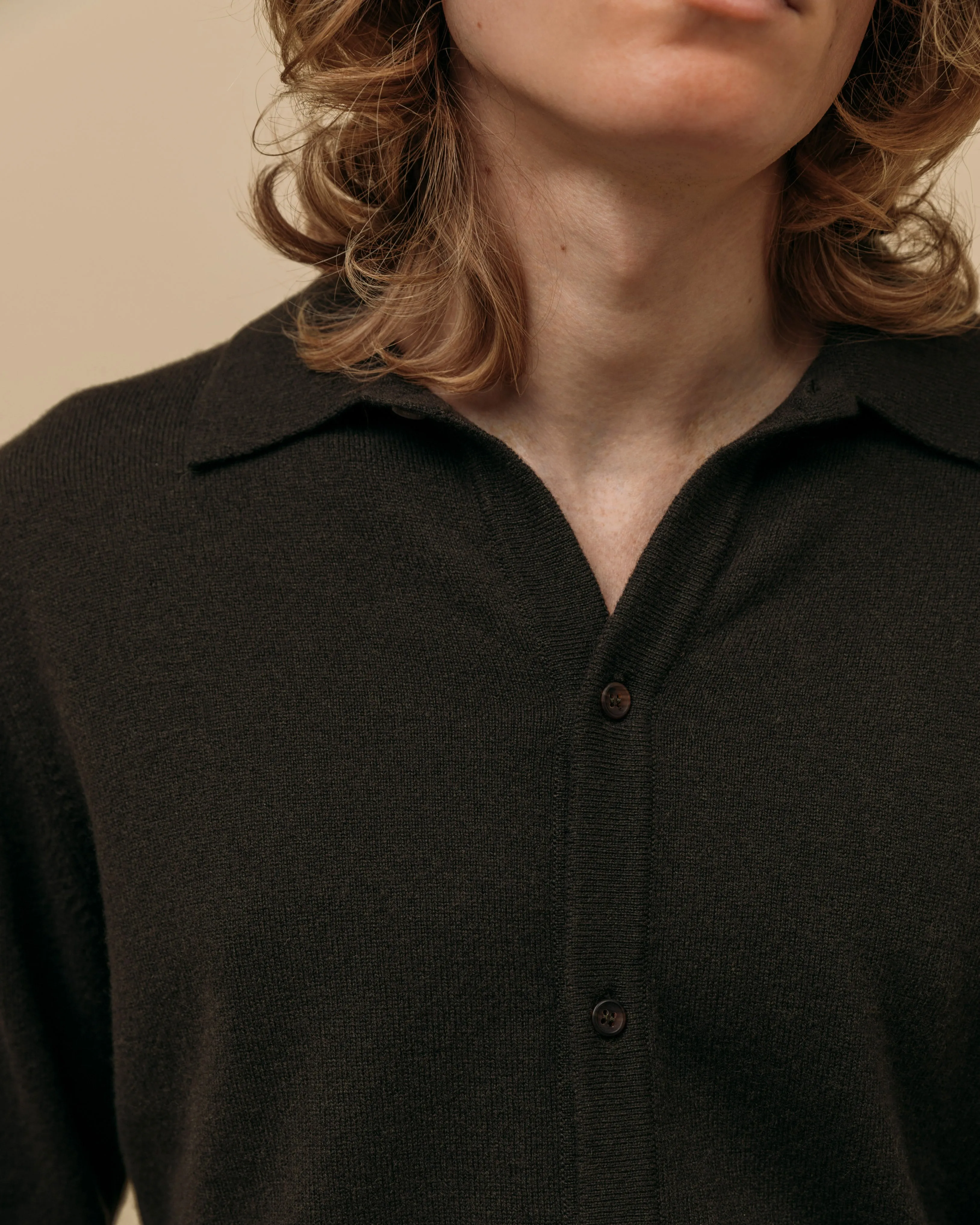 Cashmere shirt cardigan in dark olive