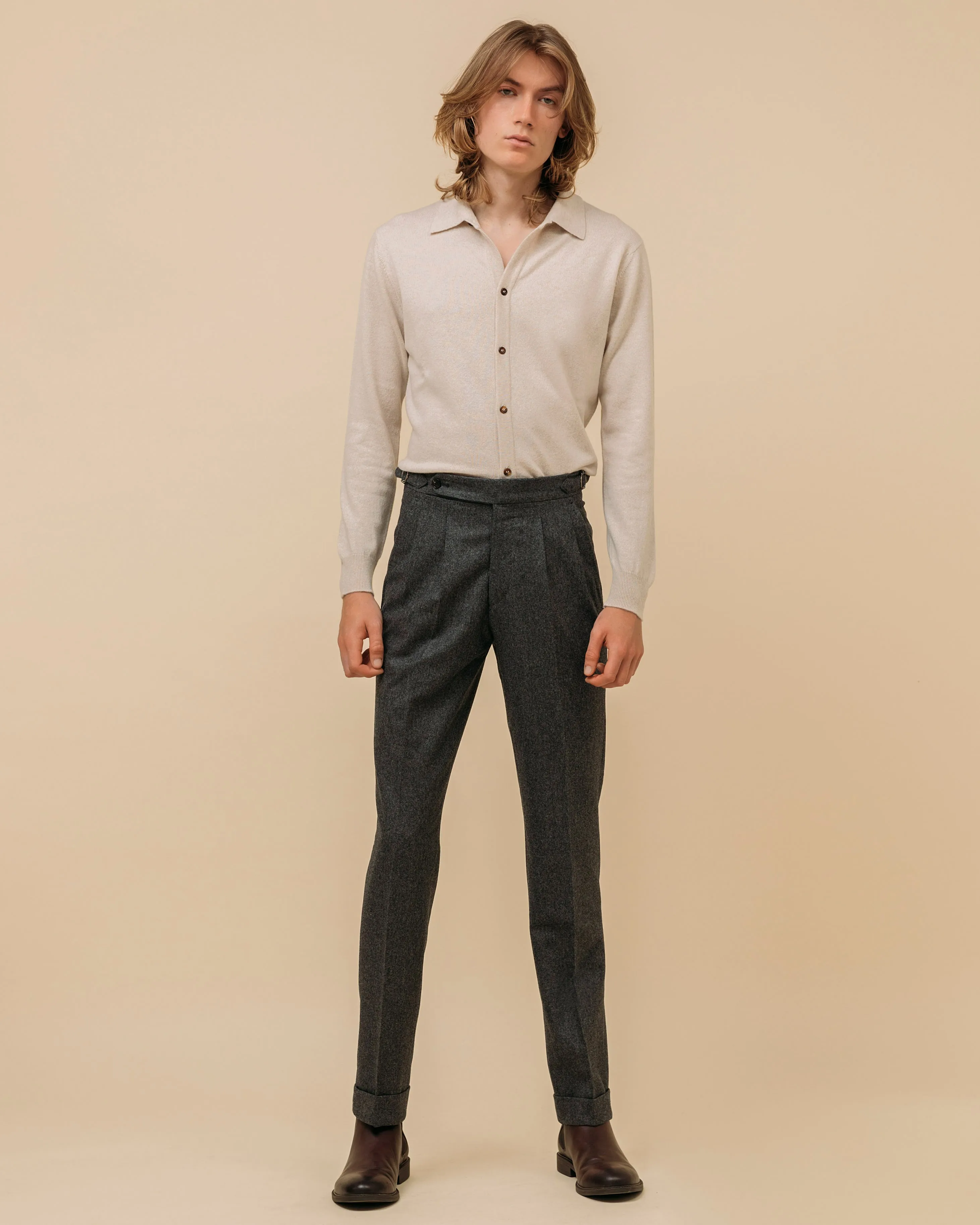 Cashmere shirt cardigan in oatmeal