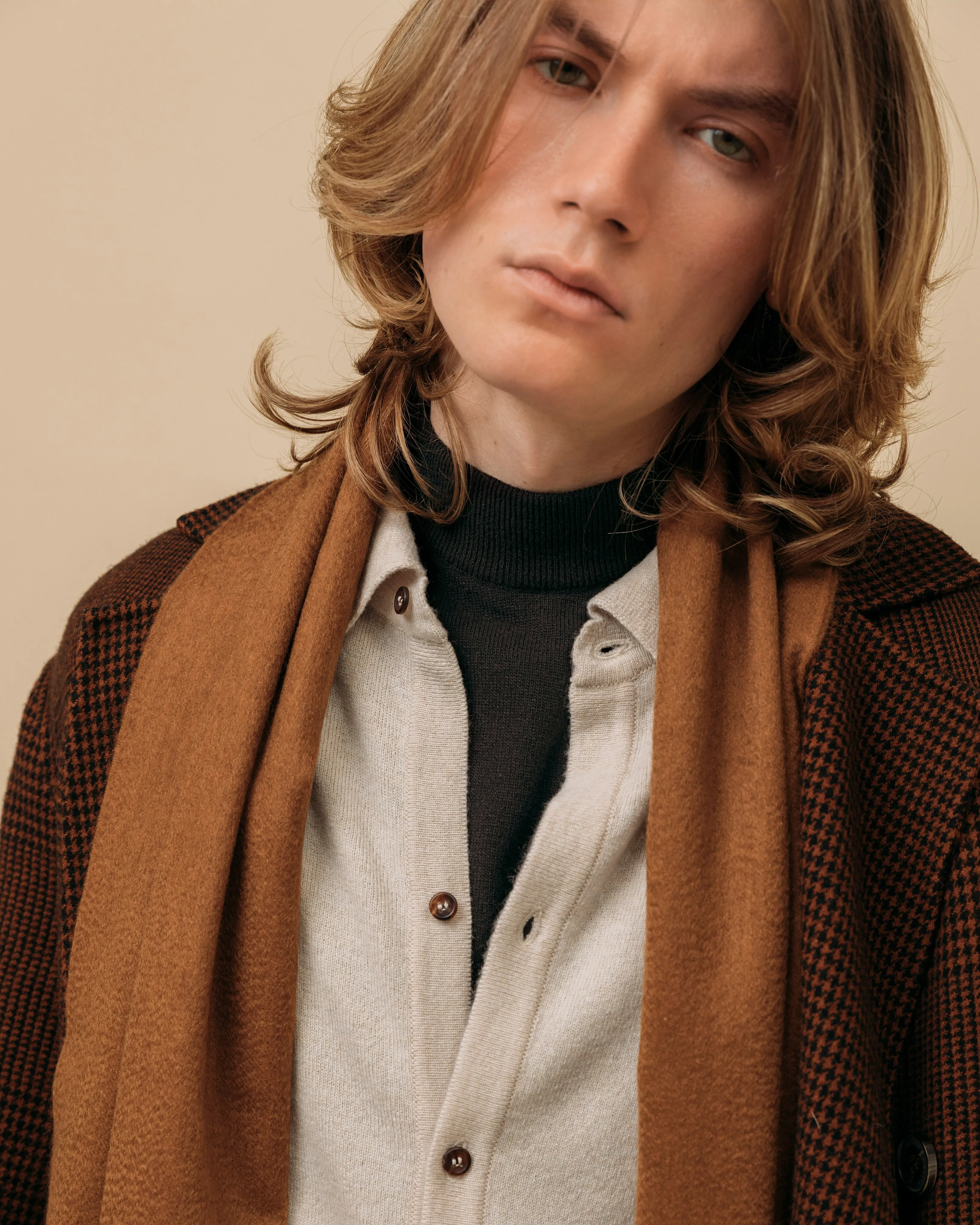 Cashmere shirt cardigan in oatmeal