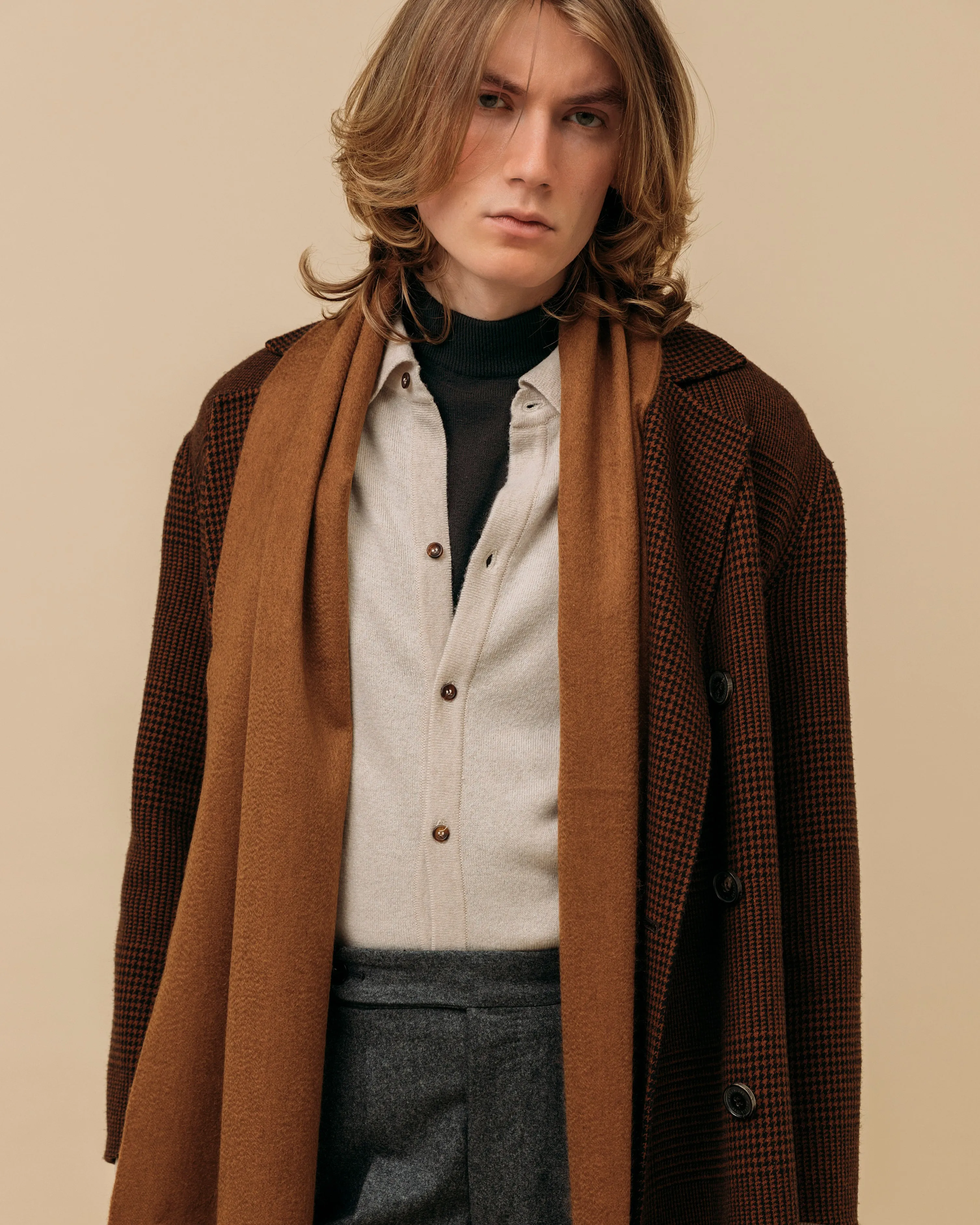 Cashmere shirt cardigan in oatmeal