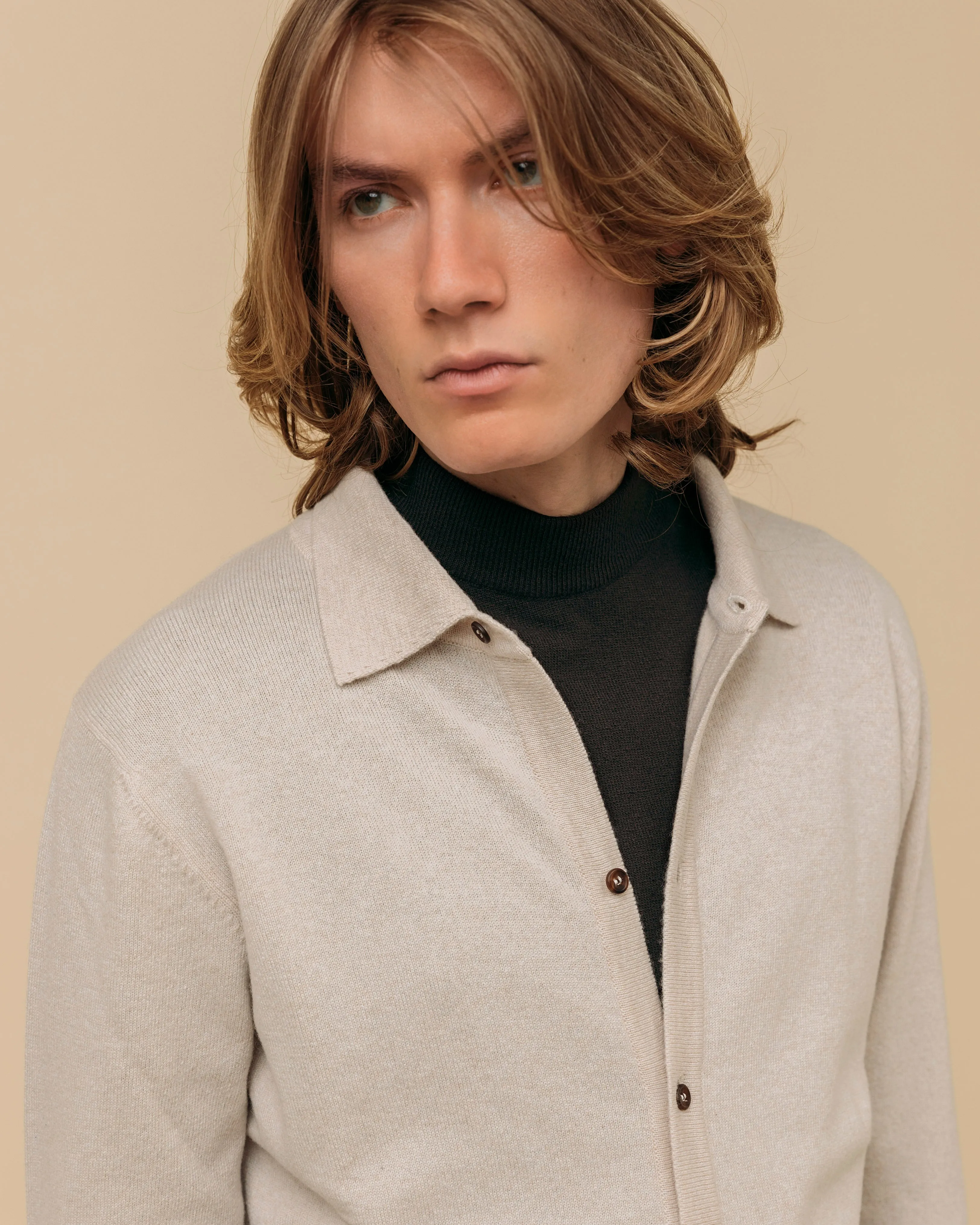 Cashmere shirt cardigan in oatmeal