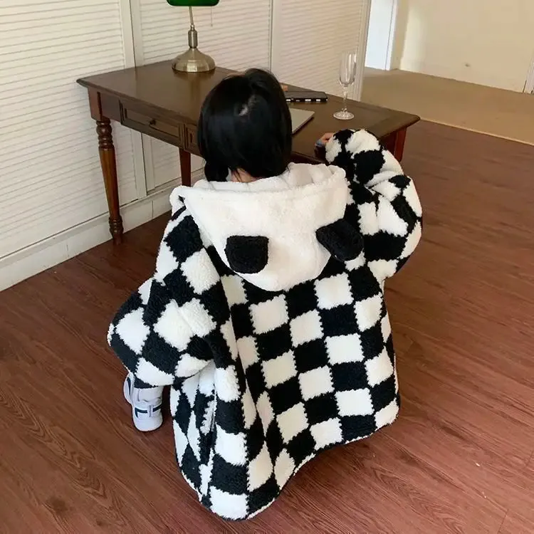 Checkered Panda Zip-Up Hoodie
