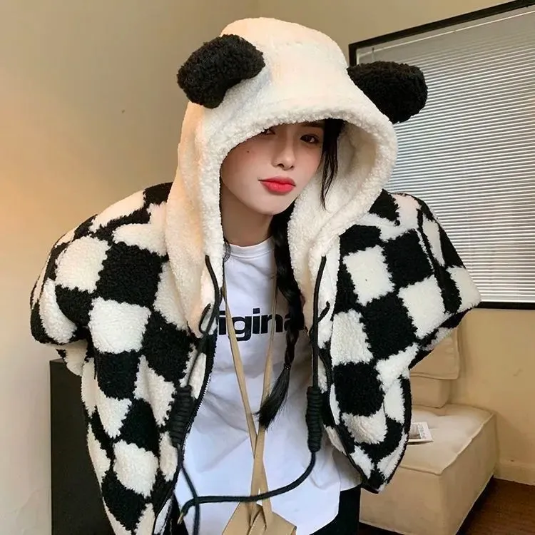 Checkered Panda Zip-Up Hoodie