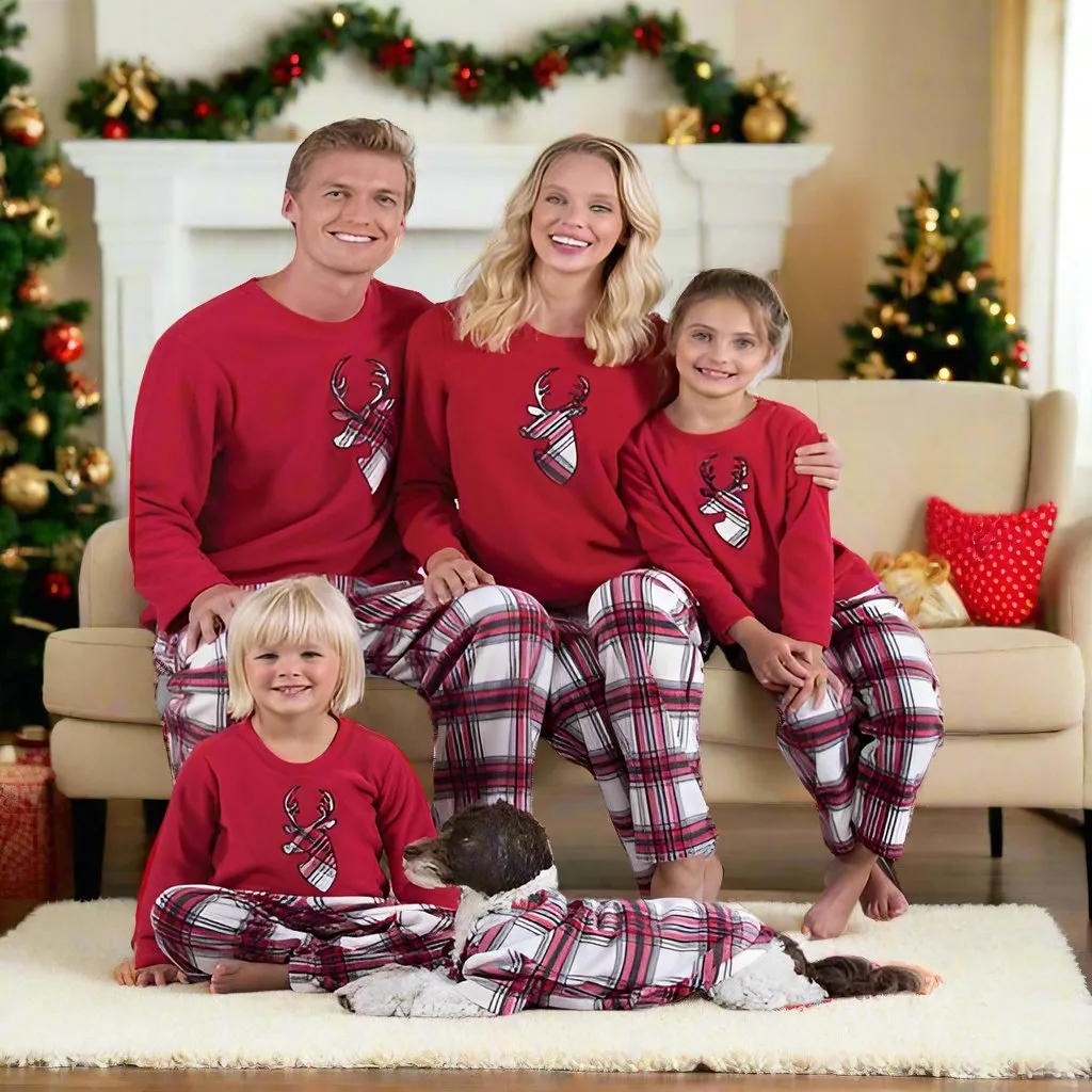 Child Christmas Pajamas, Reindeer Red Plaid Sleepwear, Top and Bottoms Set, Size 2t/3t, Red/White