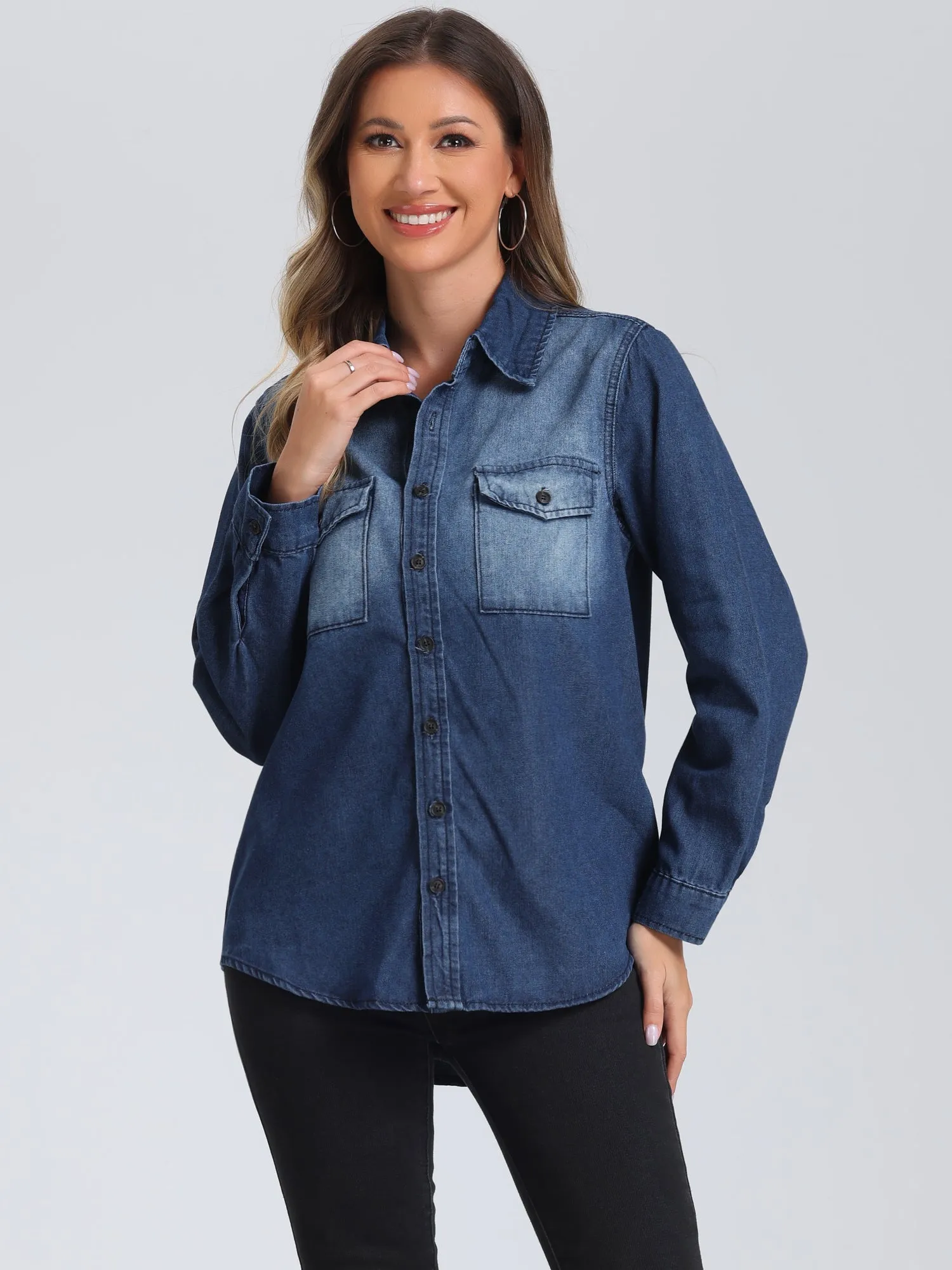 Collar Denim Button Down Long Sleeve Oversized Casual Jean Jackets