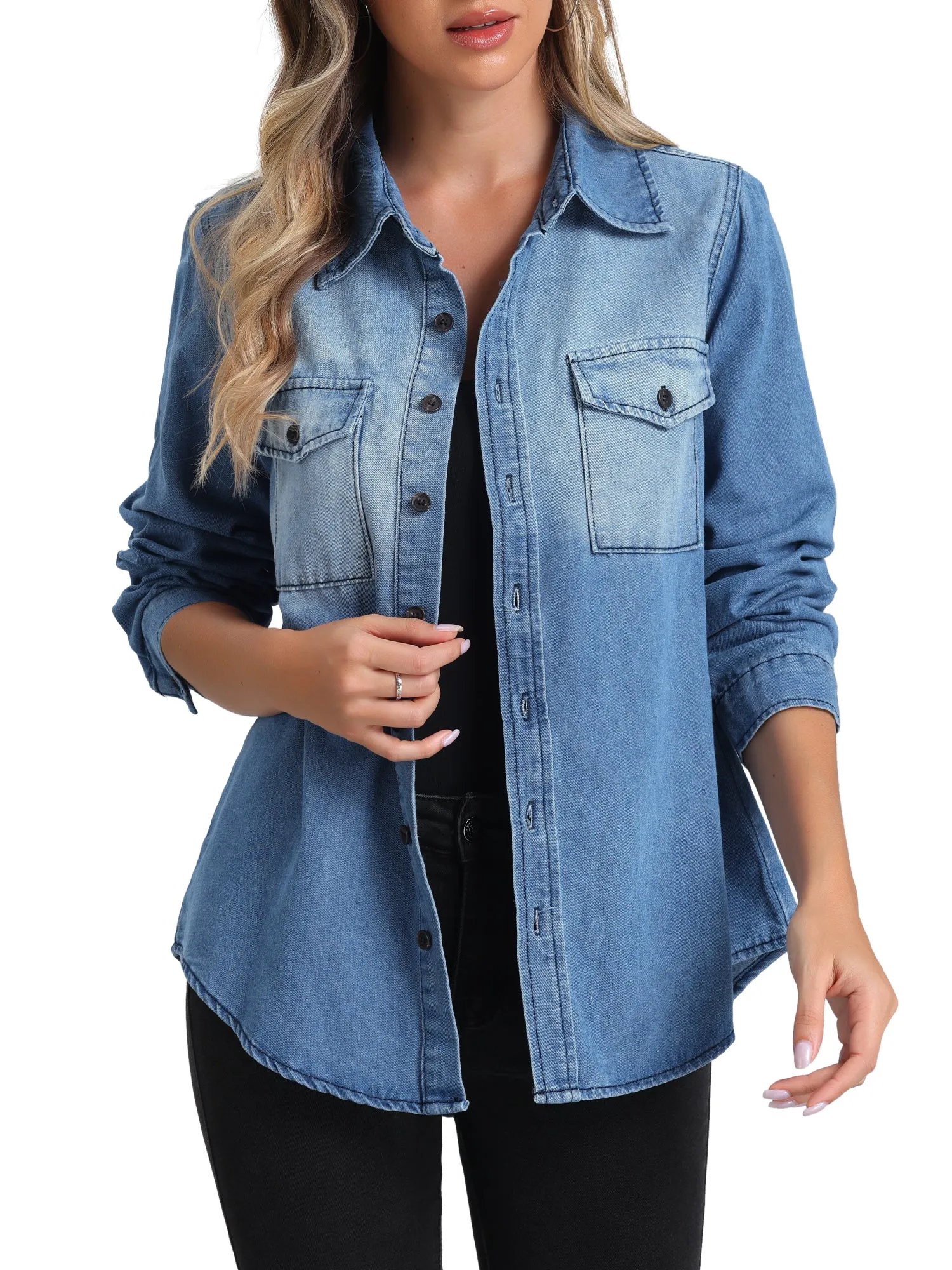 Collar Denim Button Down Long Sleeve Oversized Casual Jean Jackets