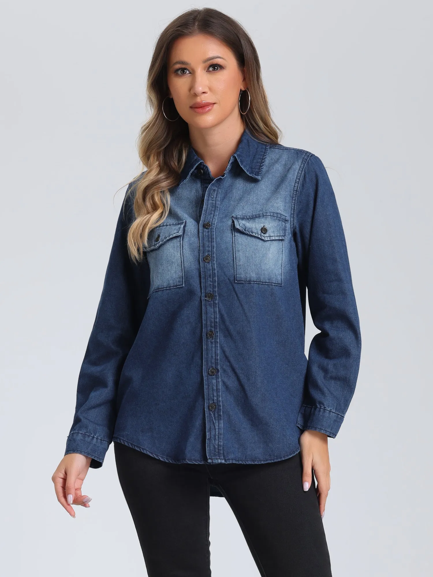 Collar Denim Button Down Long Sleeve Oversized Casual Jean Jackets