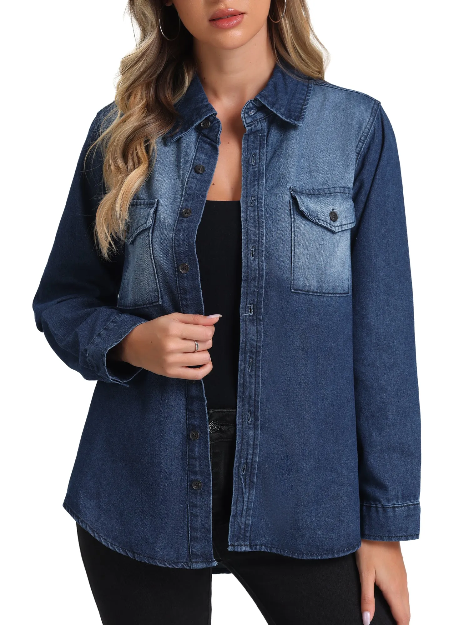 Collar Denim Button Down Long Sleeve Oversized Casual Jean Jackets