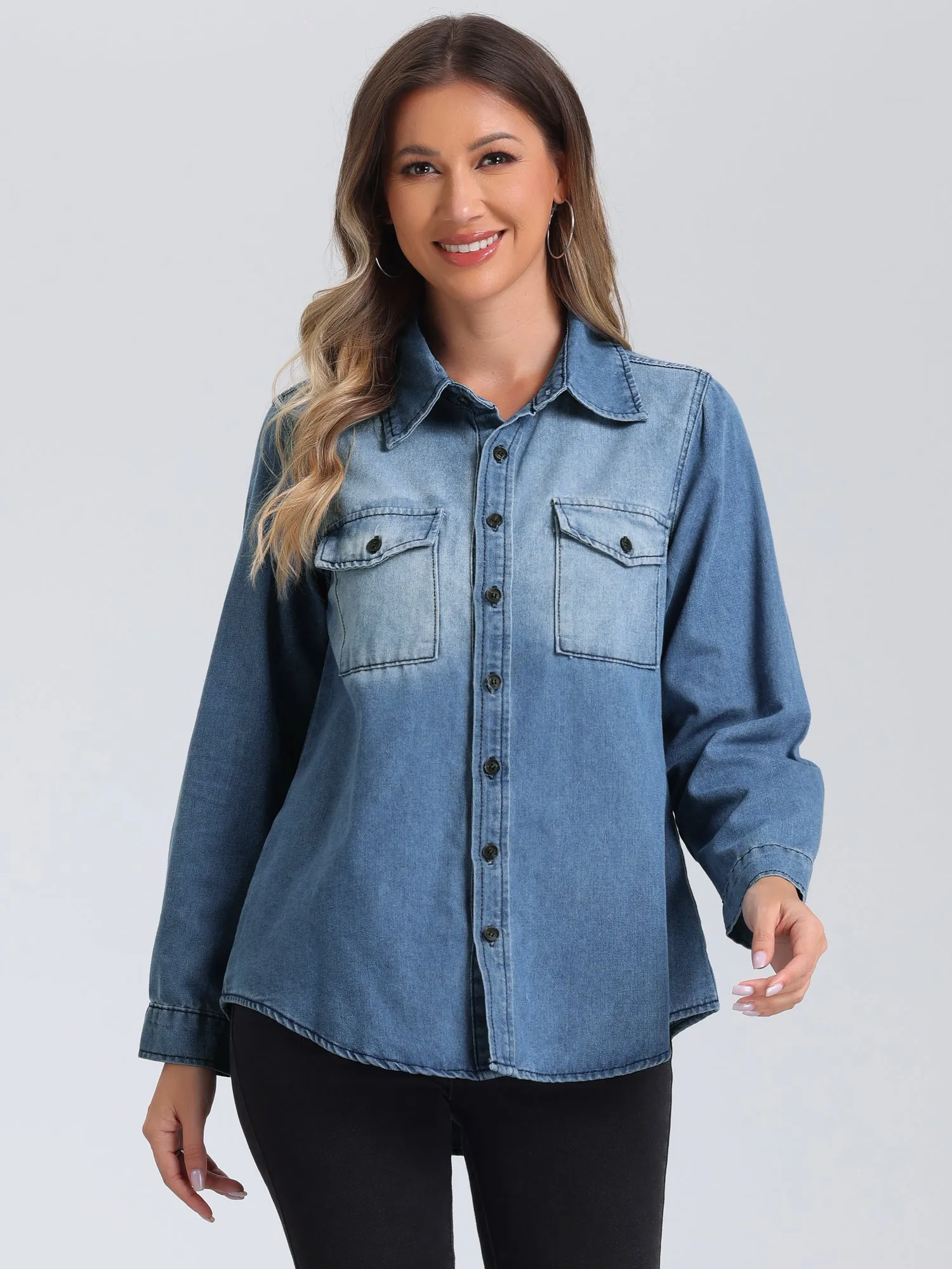 Collar Denim Button Down Long Sleeve Oversized Casual Jean Jackets