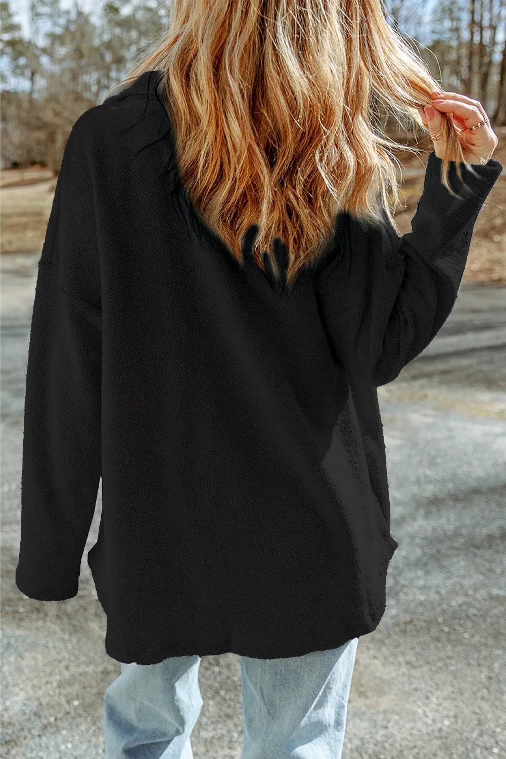 Contrast Flap Pockets Black Relaxed Shacket