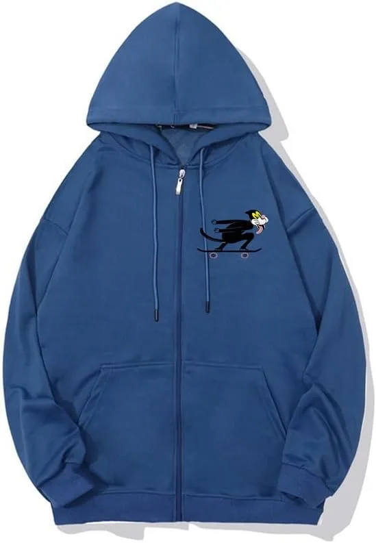 CORIRESHA Unisex Skateboard Cat Zipper Hoodie Long Sleeve Drawstring Cute Sweatshirt