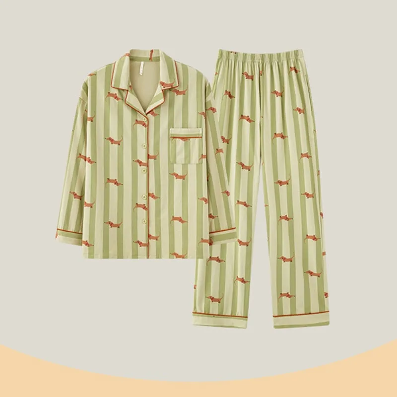 Dachshund Print Cotton Pajama Set for Men/ Women
