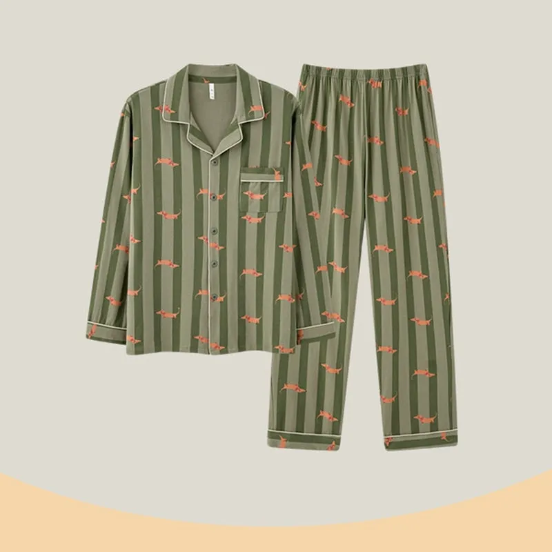 Dachshund Print Cotton Pajama Set for Men/ Women
