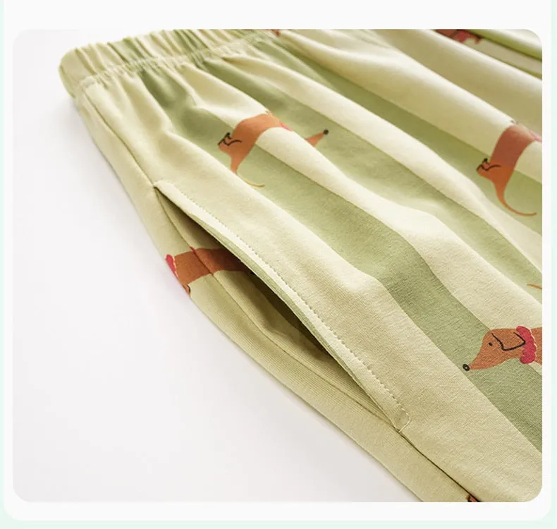 Dachshund Print Cotton Pajama Set for Men/ Women