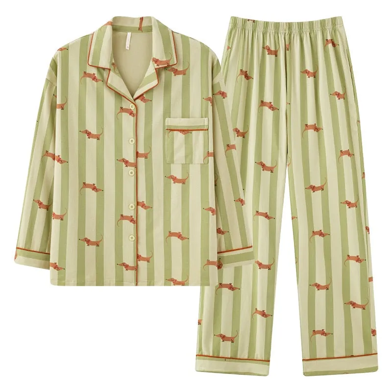 Dachshund Print Cotton Pajama Set for Men/ Women