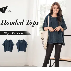 DENIM HOODED POCKETED CAPE TOPS