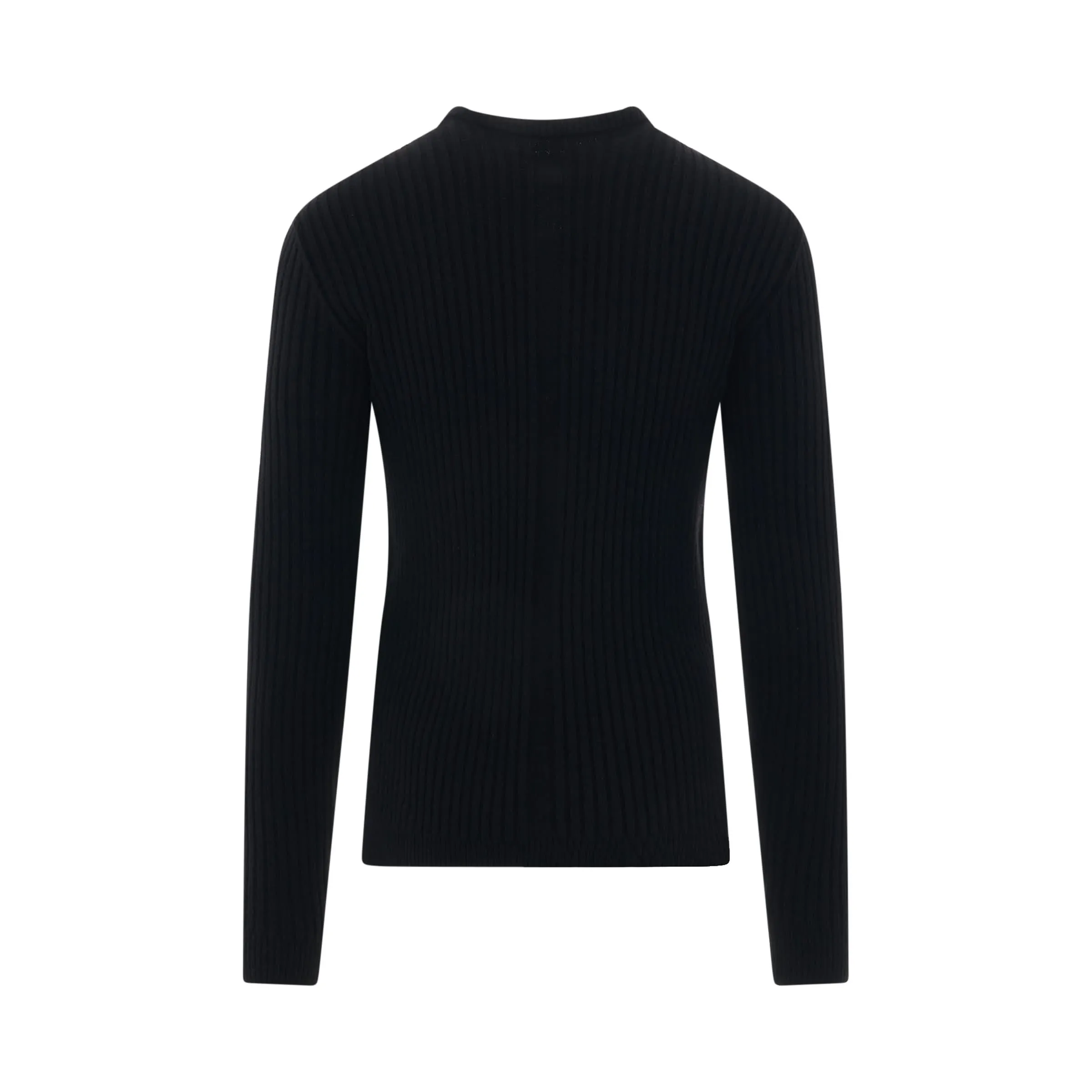 Fisherman Round Neck Knit Sweater in Black