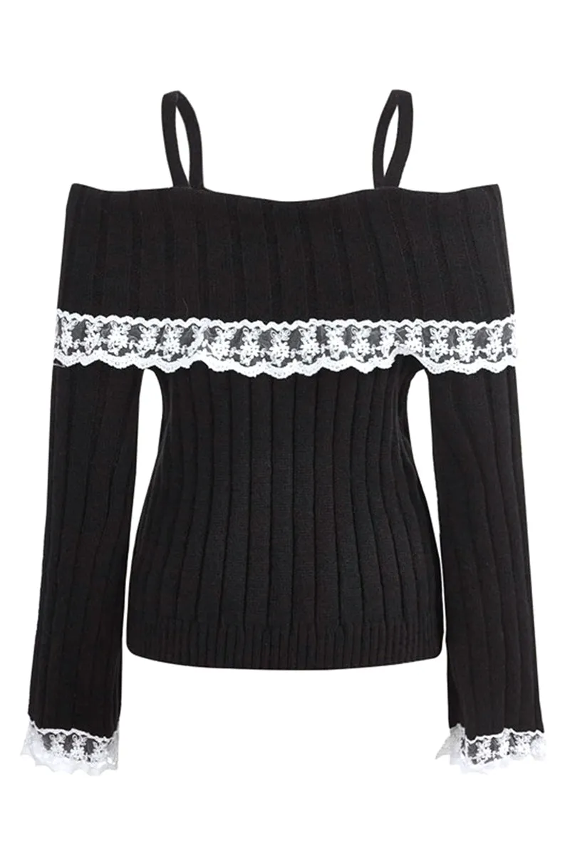 HWT1220 Sweetheart Lace-Trim Knit Top