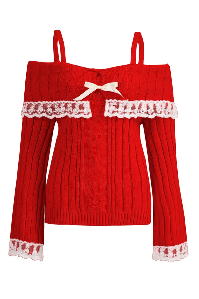HWT1220 Sweetheart Lace-Trim Knit Top