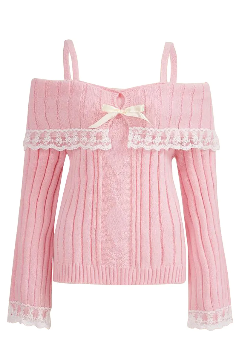 HWT1220 Sweetheart Lace-Trim Knit Top