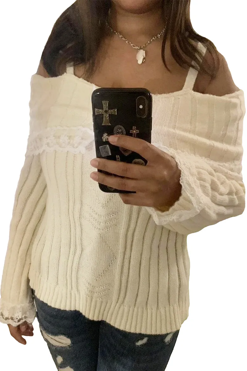 HWT1220 Sweetheart Lace-Trim Knit Top