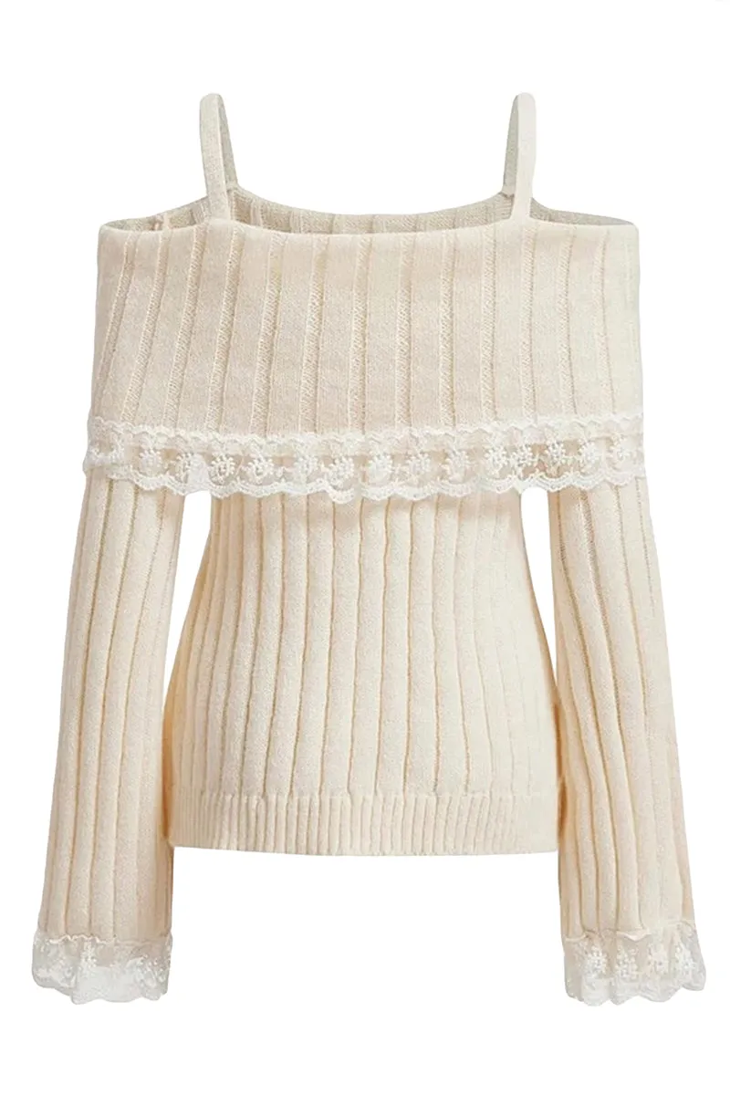 HWT1220 Sweetheart Lace-Trim Knit Top