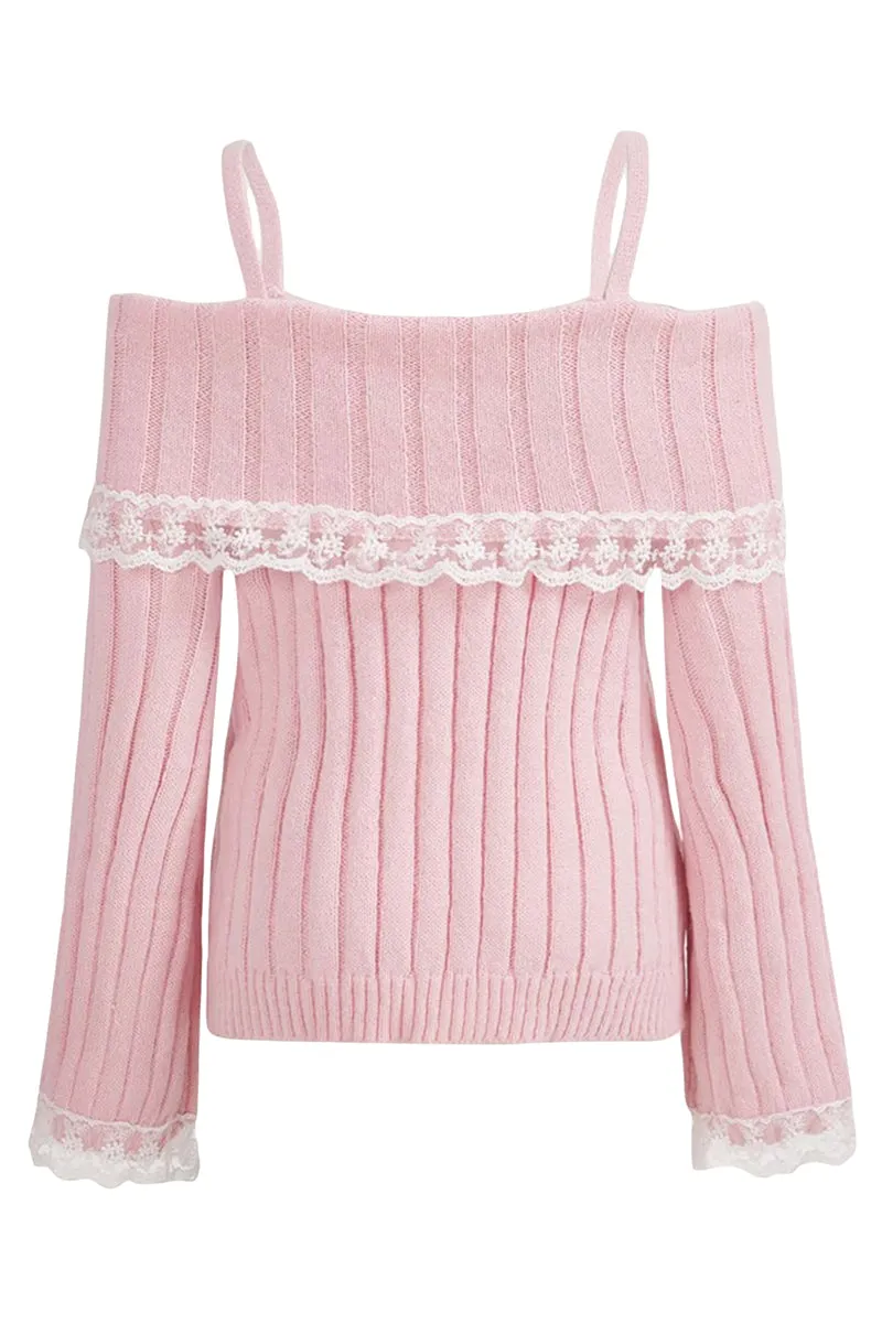 HWT1220 Sweetheart Lace-Trim Knit Top