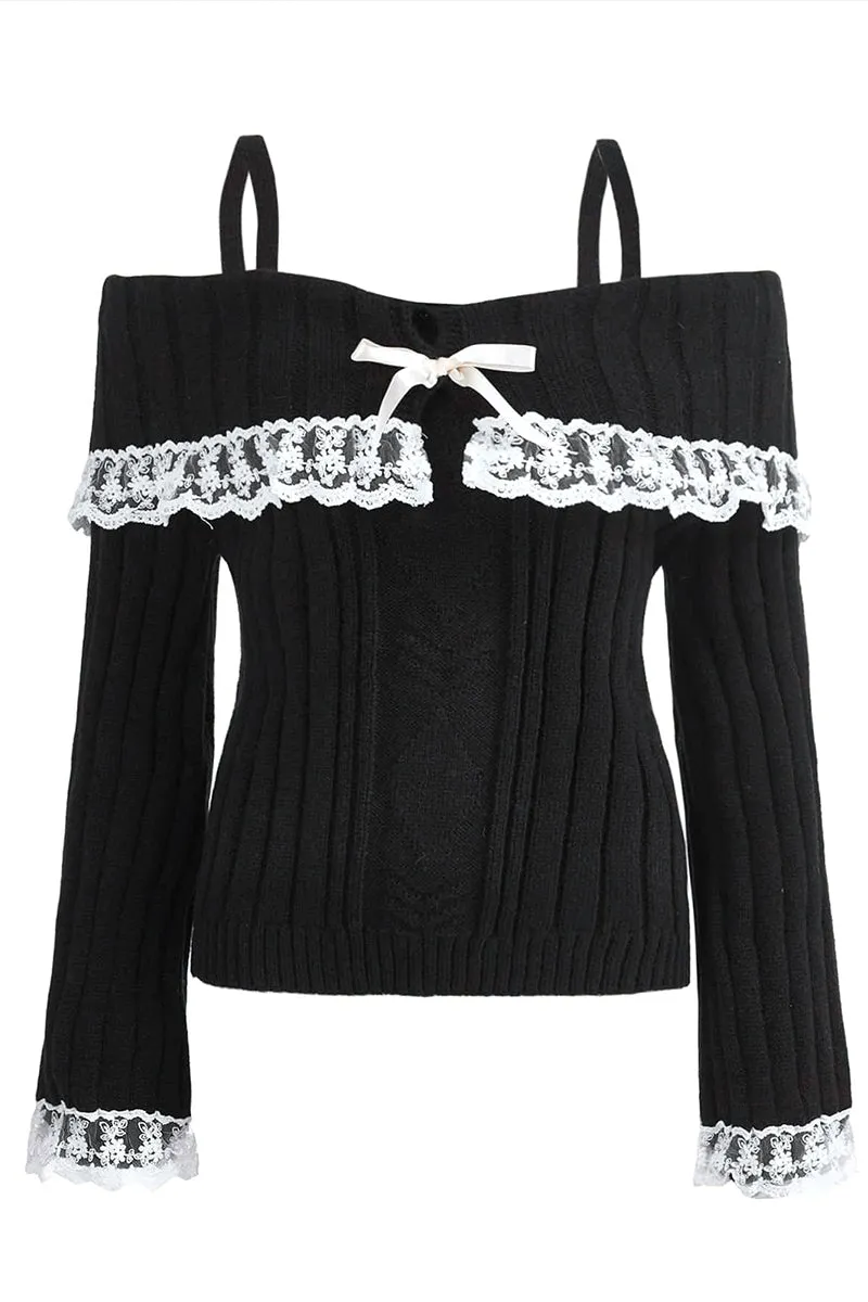 HWT1220 Sweetheart Lace-Trim Knit Top