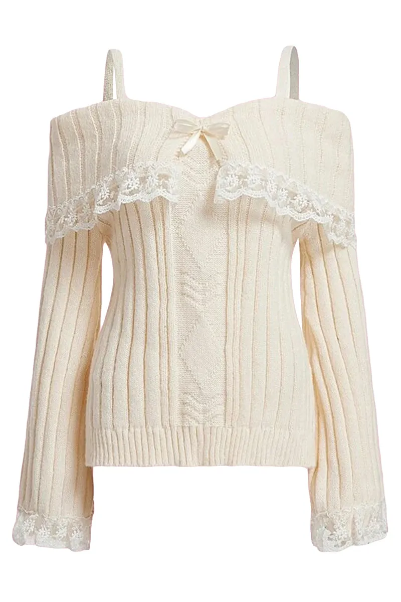 HWT1220 Sweetheart Lace-Trim Knit Top