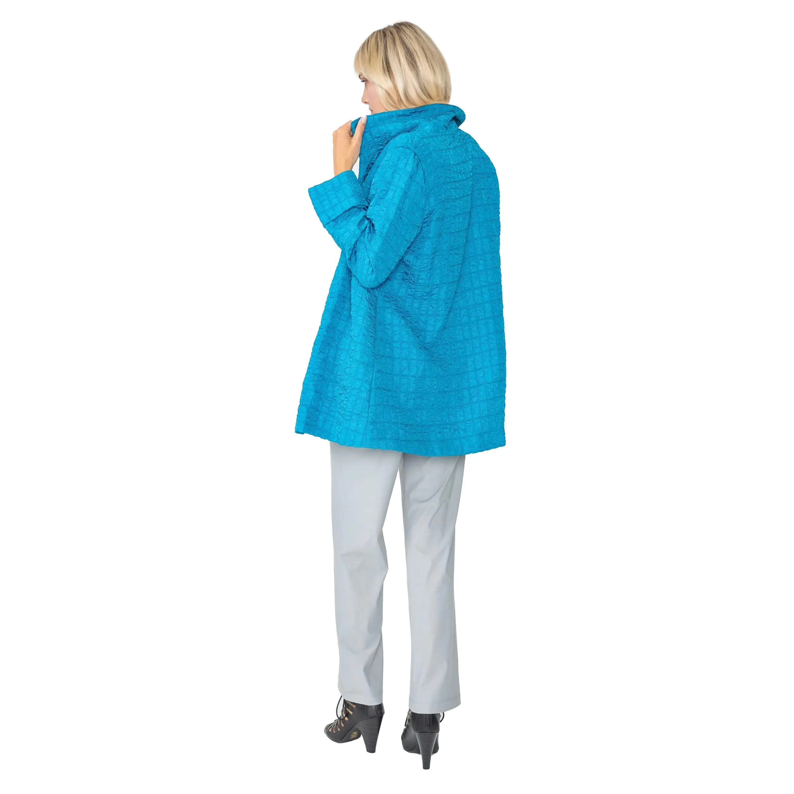 IC Collection Jacquard One-Button Jacket in Turquoise - 6290J-TQ