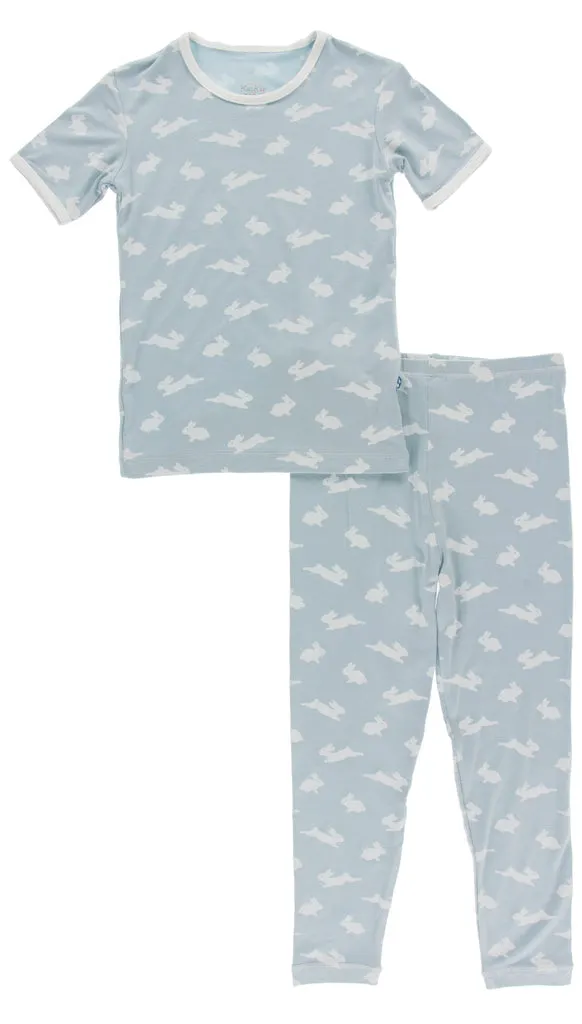 KicKee Pants Print Short Sleeve Printed Pajama Set – Pearl Blue Bunny