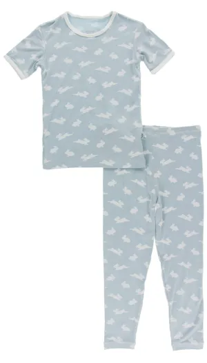 KicKee Pants Print Short Sleeve Printed Pajama Set – Pearl Blue Bunny