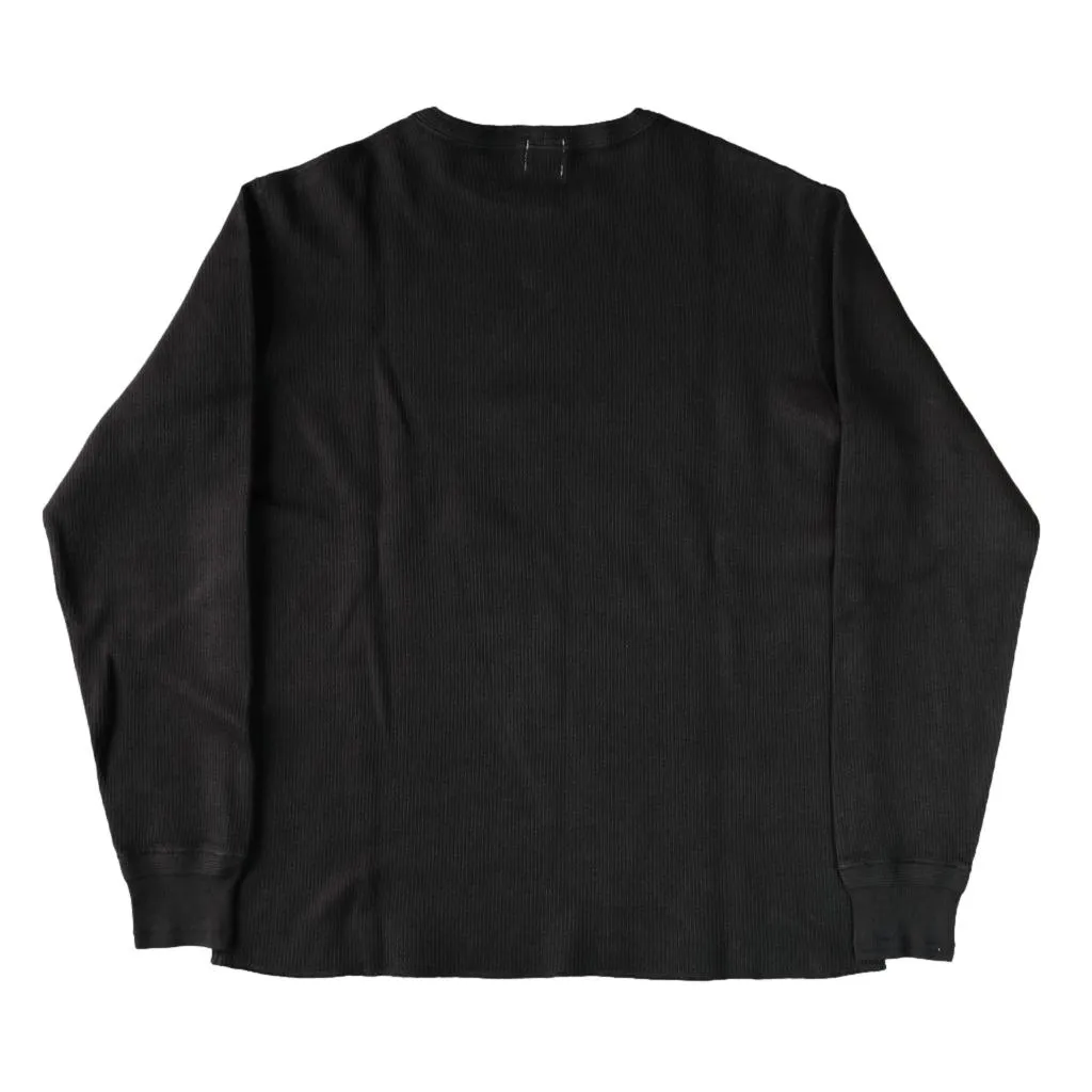 Loop & Weft Classic Royal Rib Knit Thermal Henley (Black)